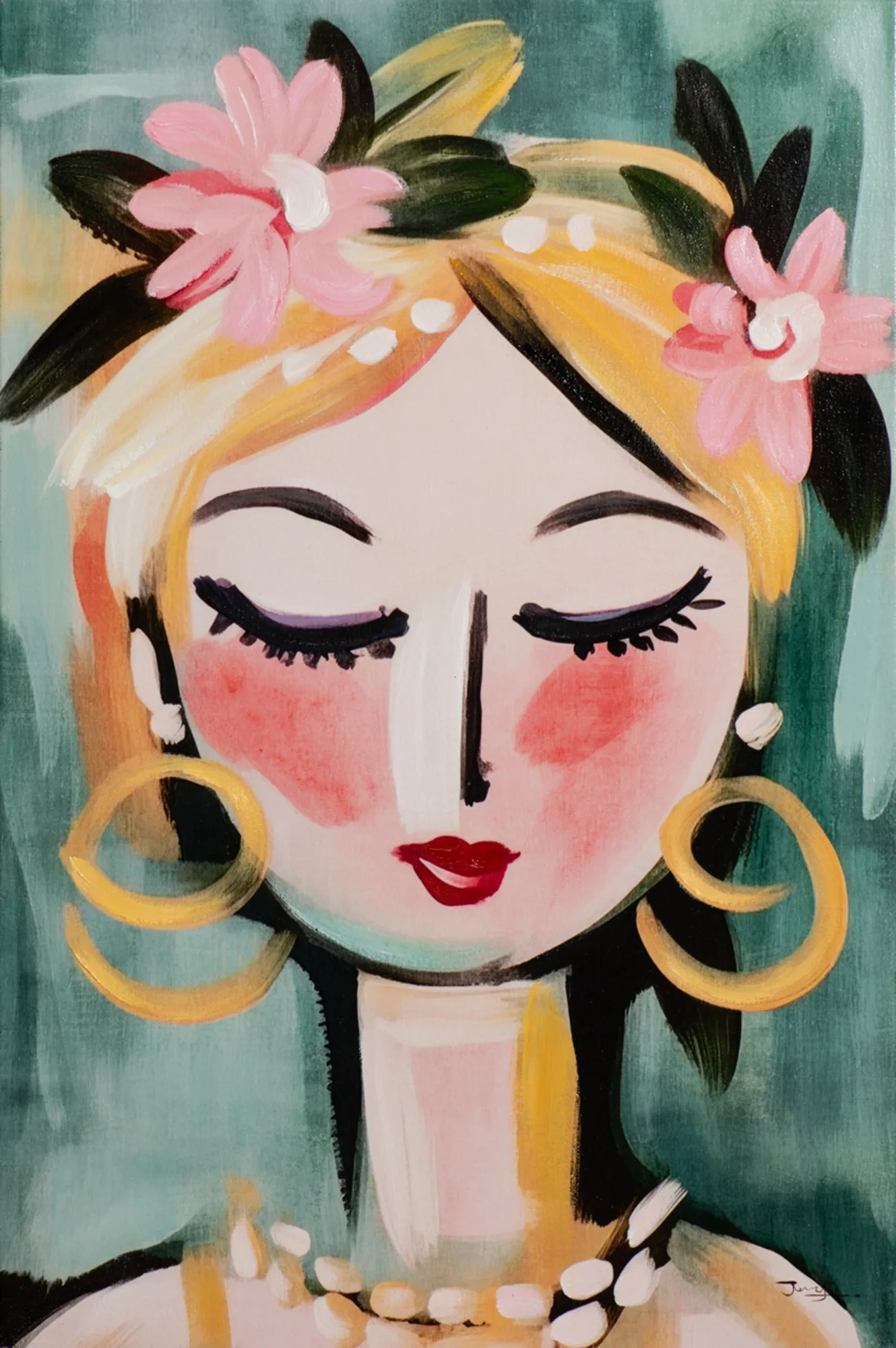 image LAND Gemälde Naive Painting Green Girl | Schubiger Möbel