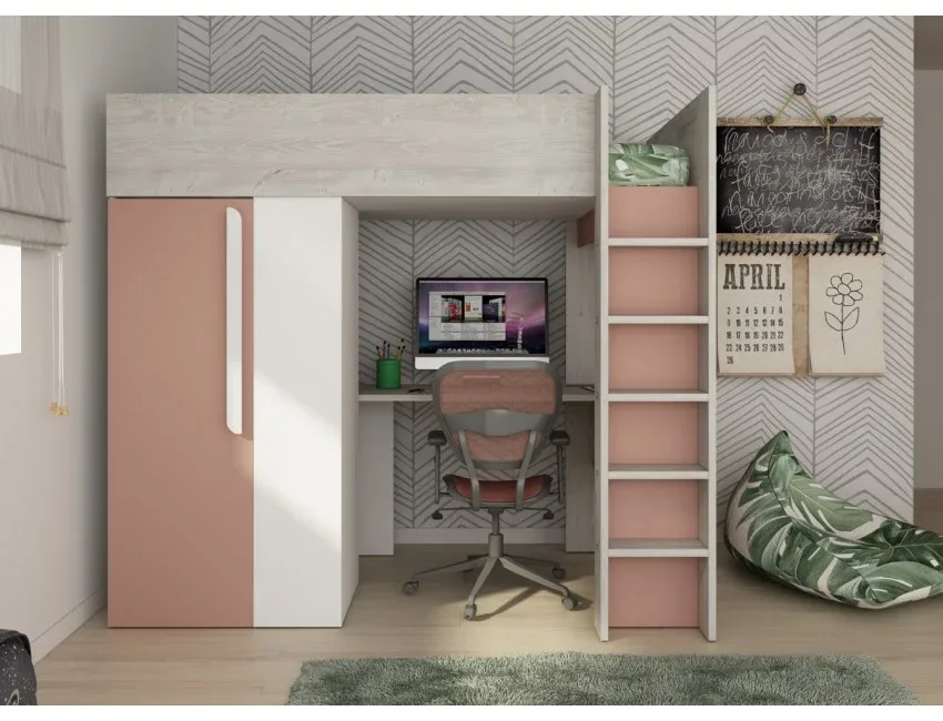 Drømmerom - Trasman Studio Loftseng med Garderobe 90x200 - Antique Pink