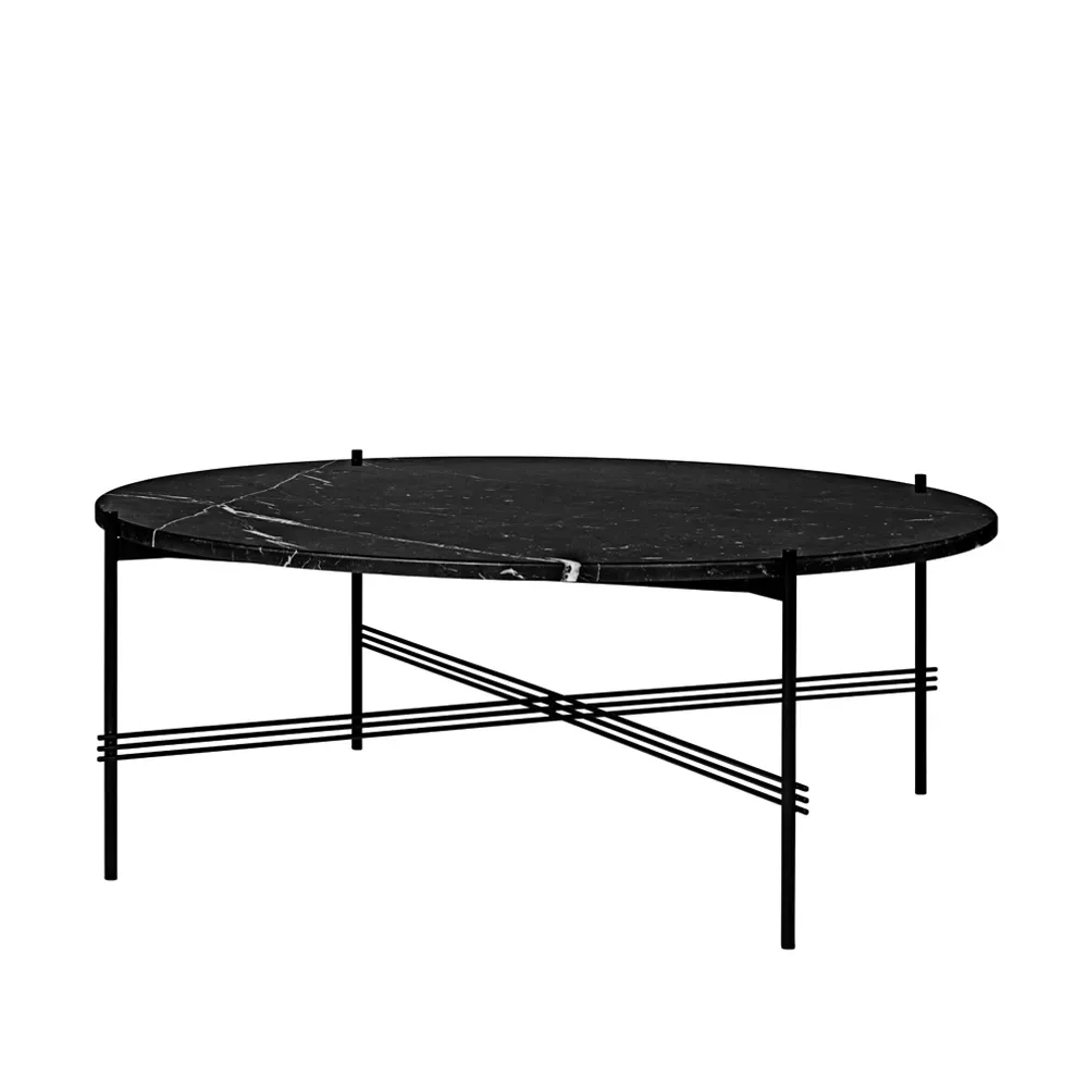 GUBI TS Round Couchtisch Black marquina marble, ø105, schwarzes Gestell