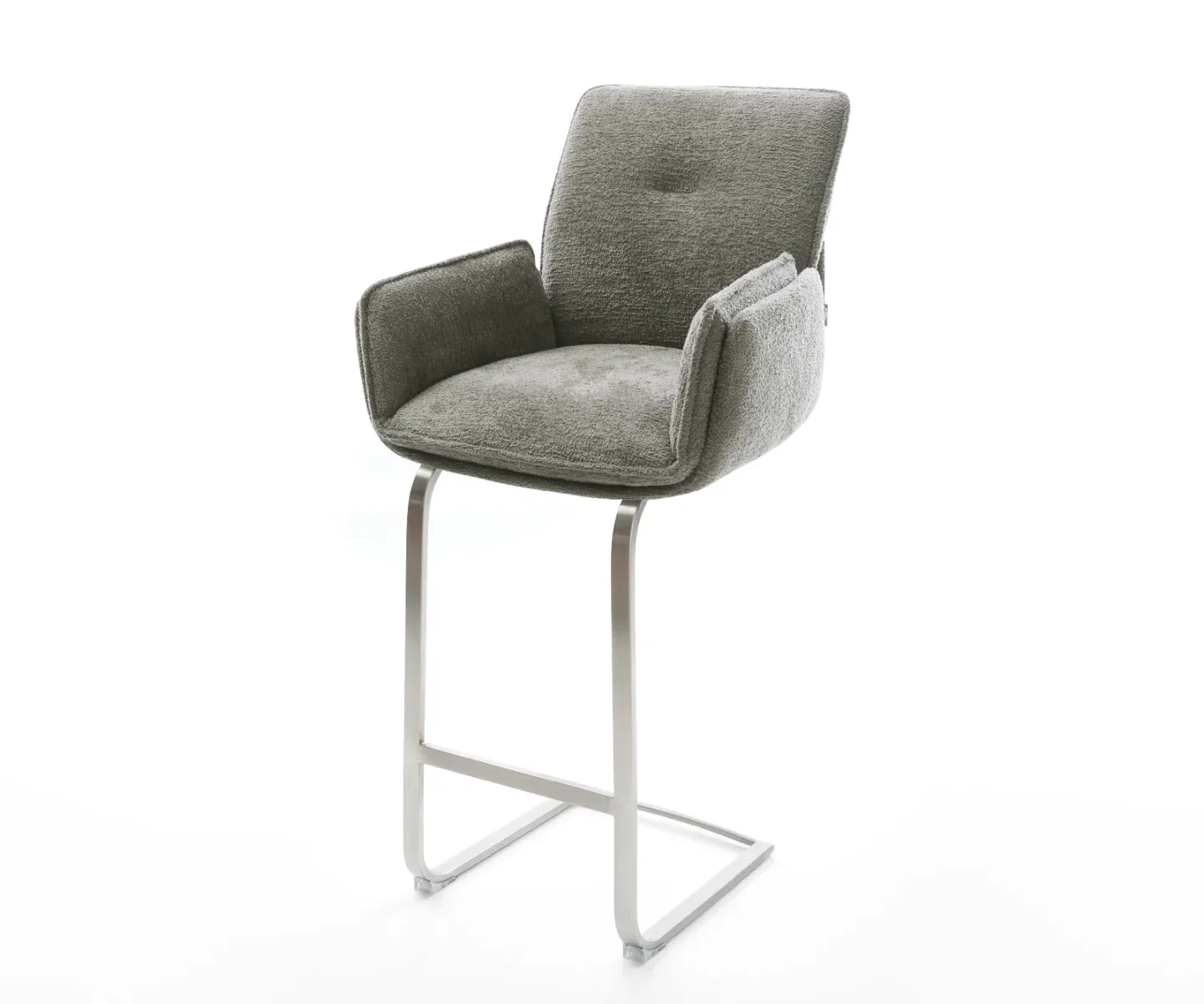 Barstuhl Nela-Flex Bouclé Soft Schlamm Freischwinger Flach Edelstahl Silberfarben