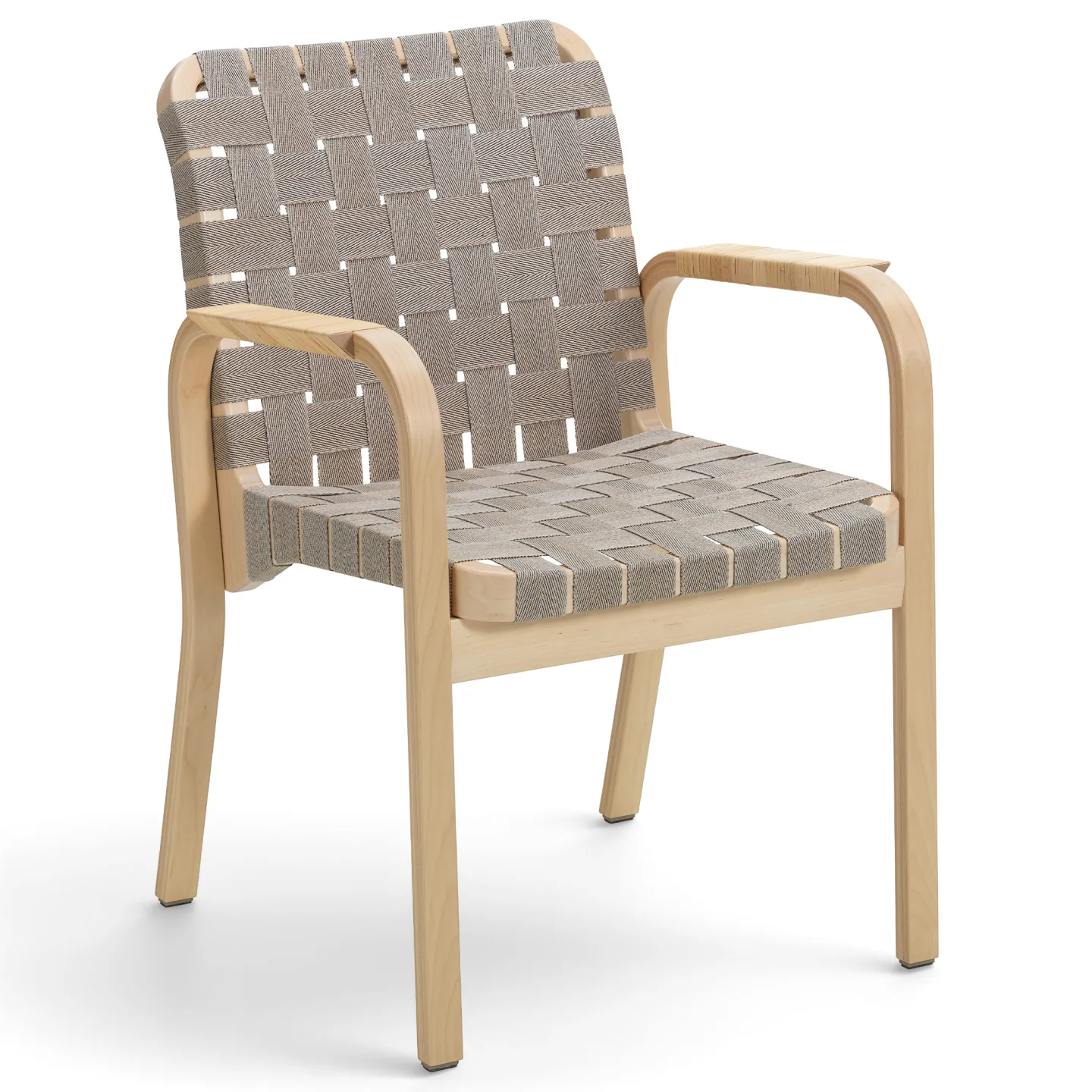 Artek - Armchair 45, Frame Clear Lacquered Natural/Black Webbing, Rattan Armrests - Matstolar - Beige - Trä