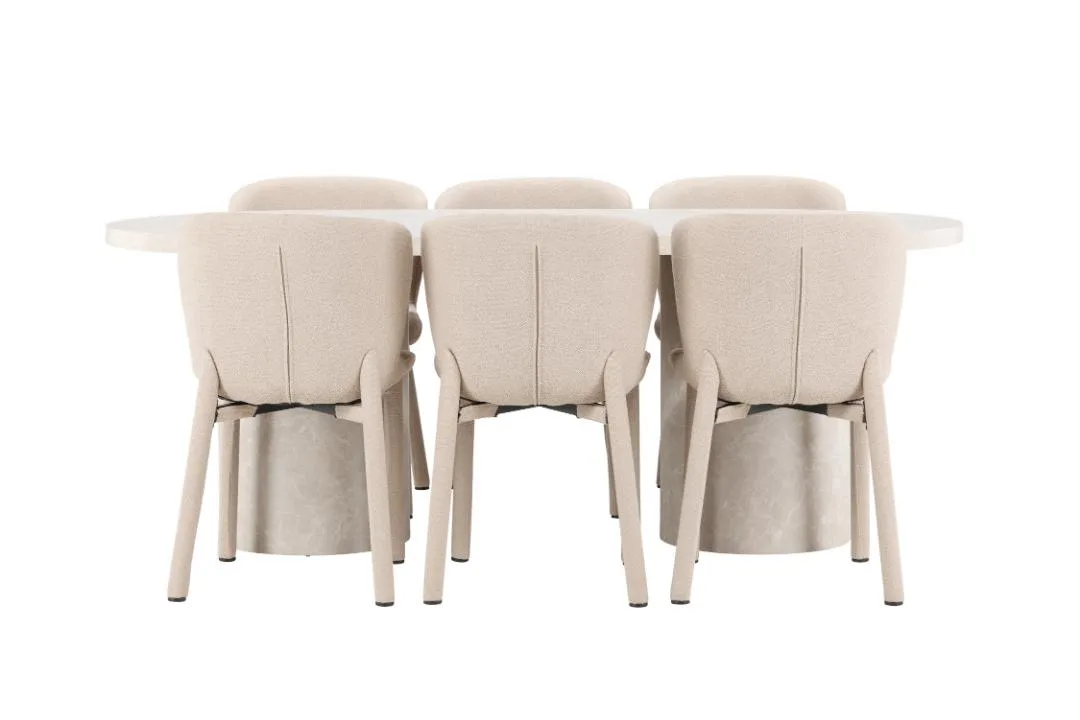 Narvik Essgruppe Tisch 100x200cm und 6 Stühle beige.