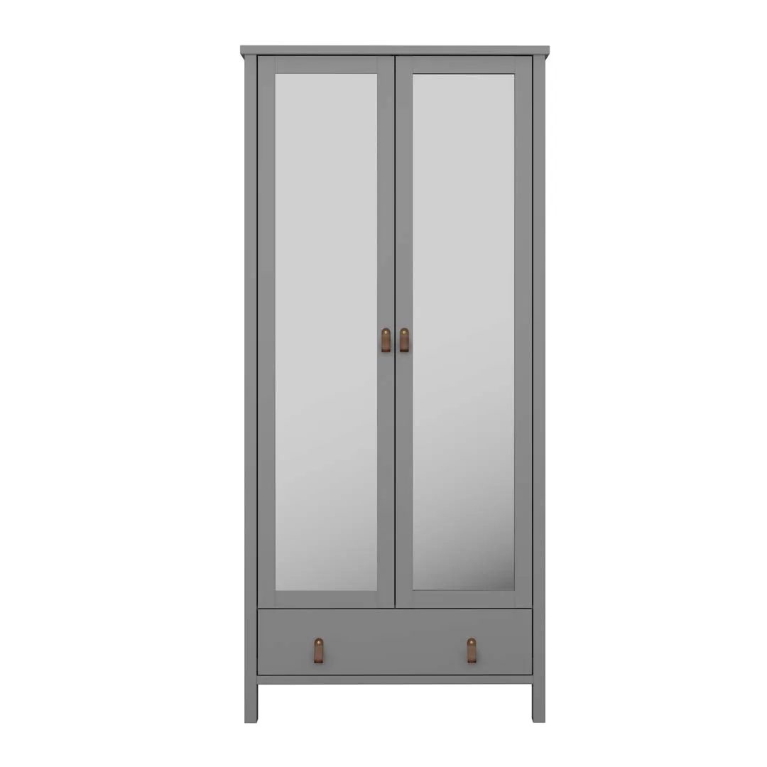 Tromsø Kleiderschrank 2 Spiegeltüren 1 Schublade grau.