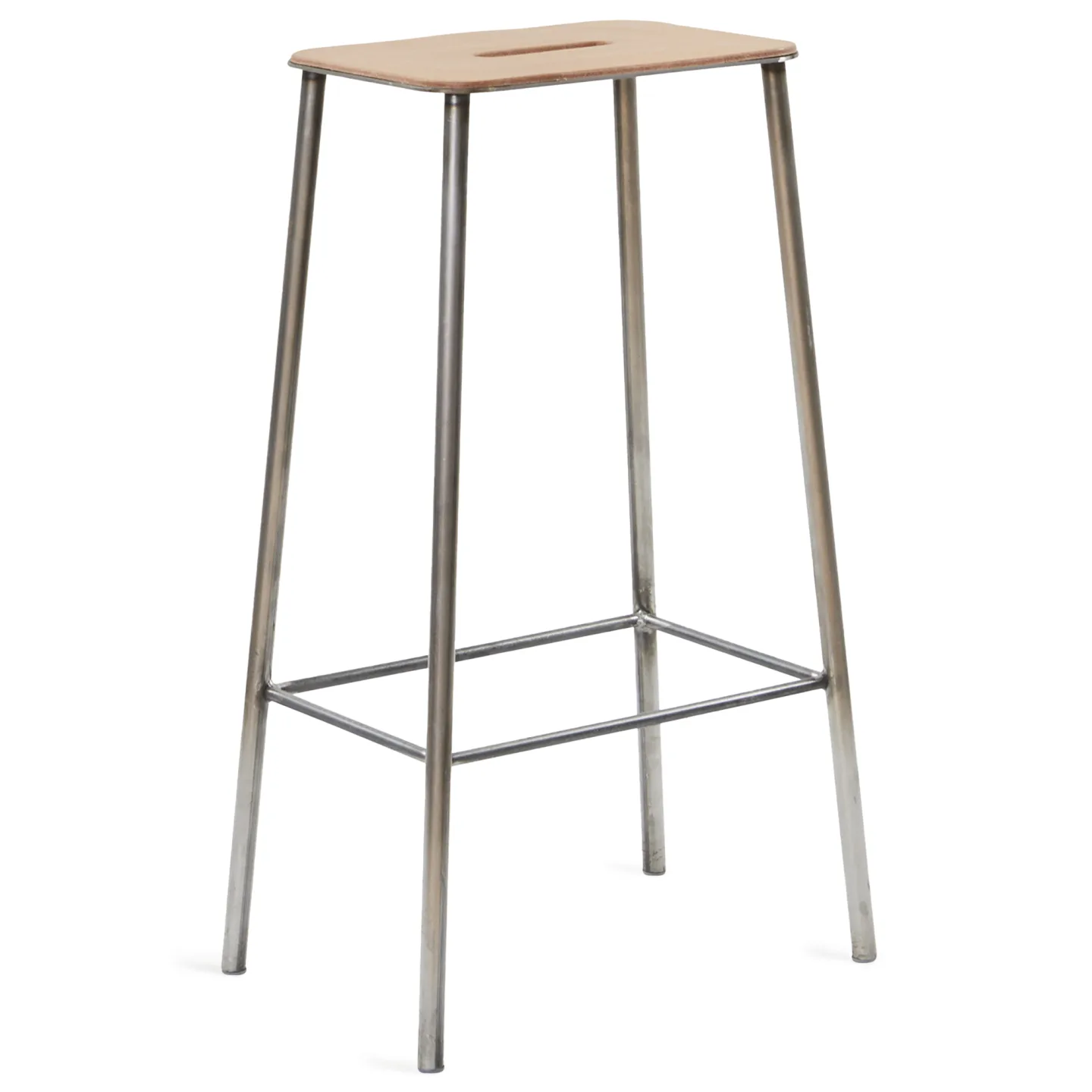 Frama - Adam Stool – Raw Steel / Natural Leather – H76 - Pallar - Toke Lauridsen - Silver,Beige - Läder/Metall