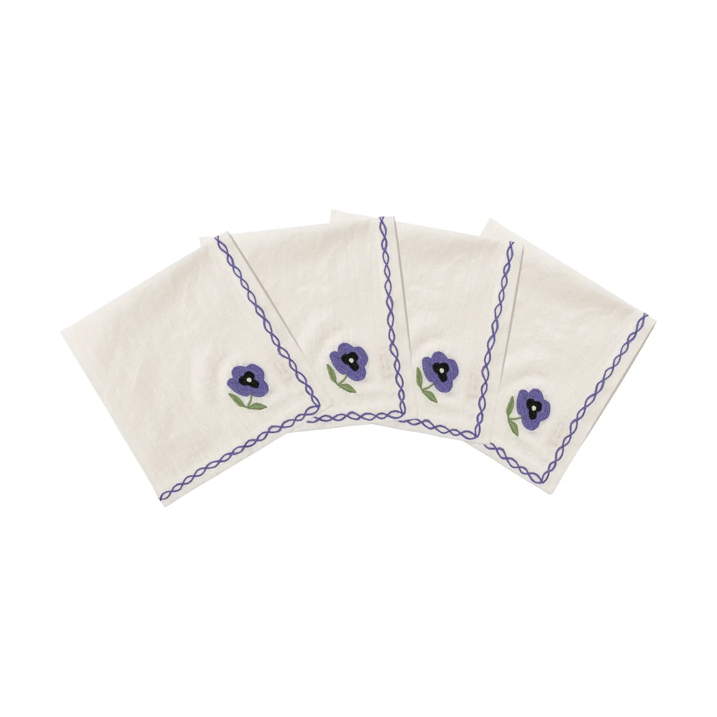 Pick a Poppy Madelen Möllard Pansy Baumwollserviette Blau, 4-teilig, 45x45 cm