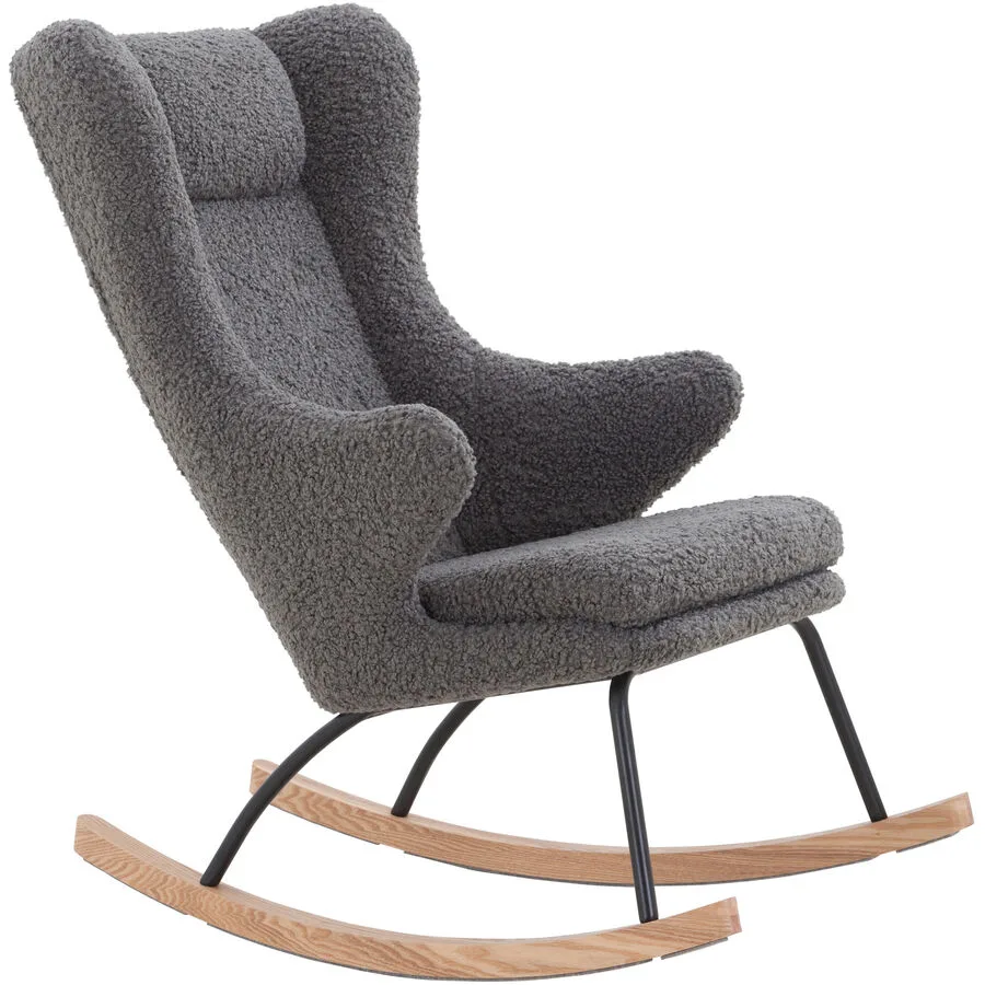 Schaukelstuhl Tristan Grau, Schwarz, Natur Teddyfell, Metall, Esche B 66 T 104 H 106 cm