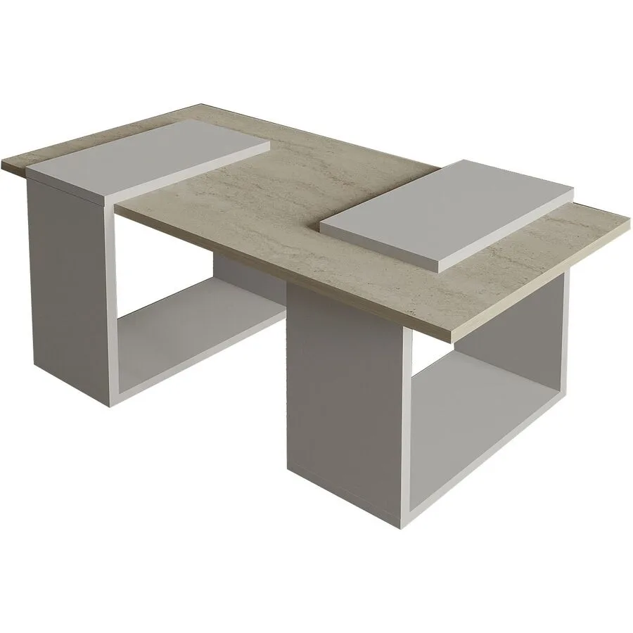 Salontisch Georis Grau, Travertin 100% Melaminbeschichtete Kiefer B 90 cm T 46.6 cm