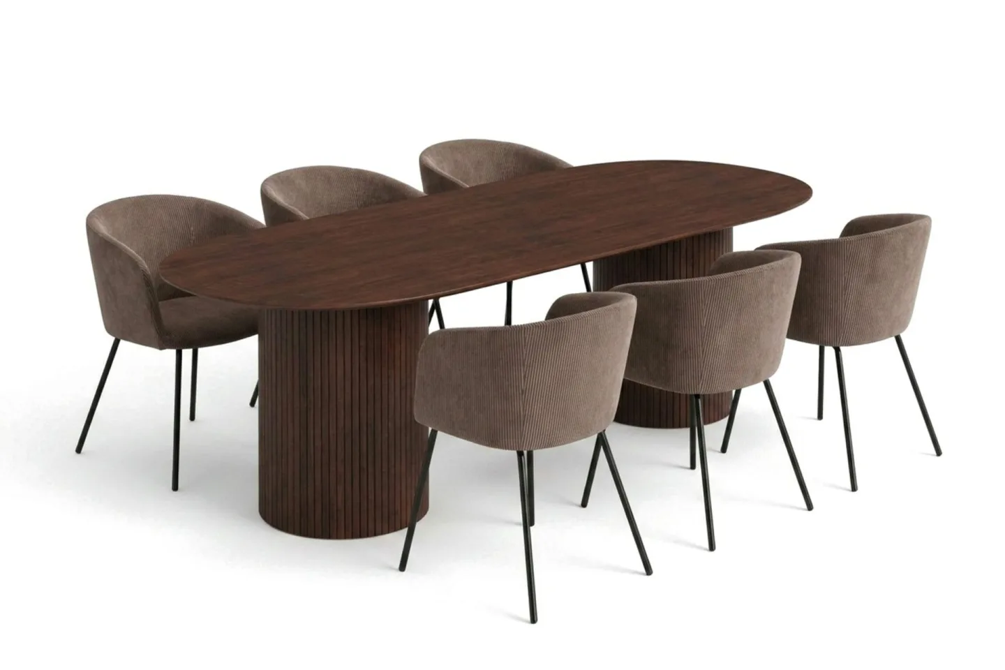 Kopparbo Matgrupp oval 220 cm Valnöt med 6 Berit Matstolar - Valnöt