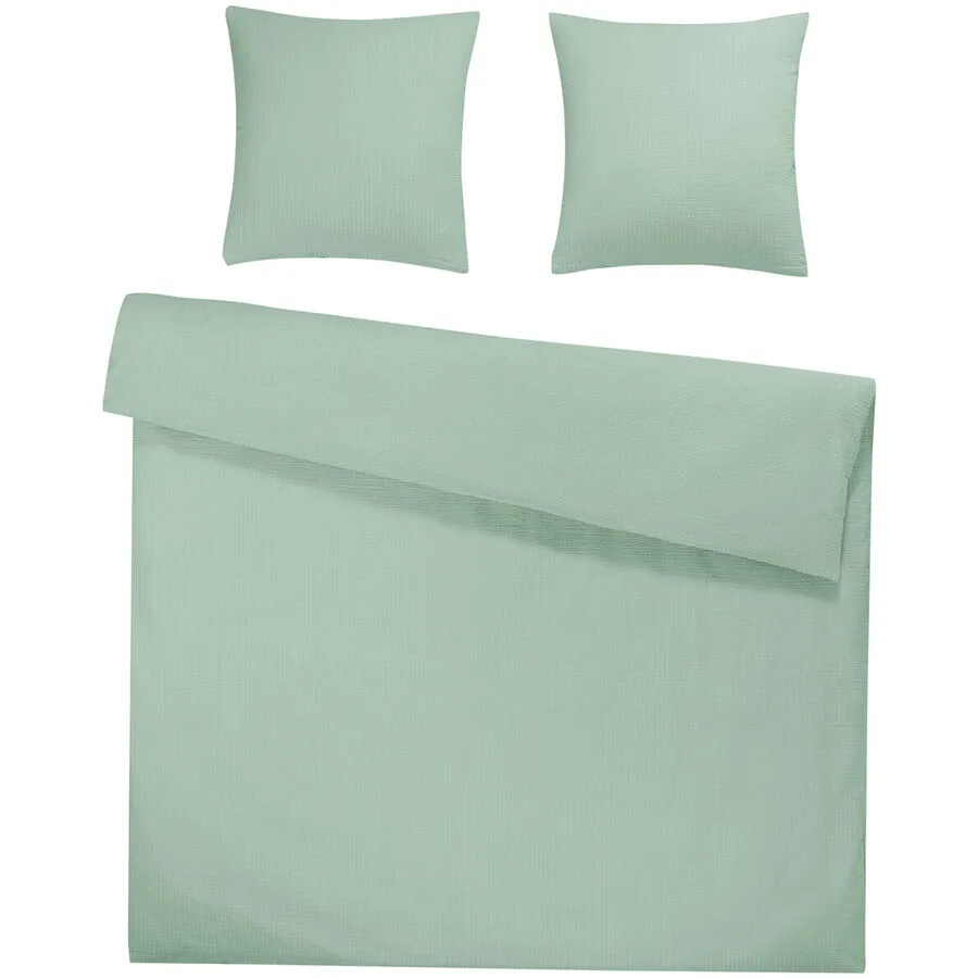 Flair Bettwäschegarnitur Seersucker Grün Stoff 160 cm - Farbe: Mint Green - Material: 100% Baumwolle