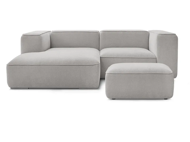 Ecksofa mit Hocker BOBOCHIC ZEPHYR Stoff mit Textur hellgrau