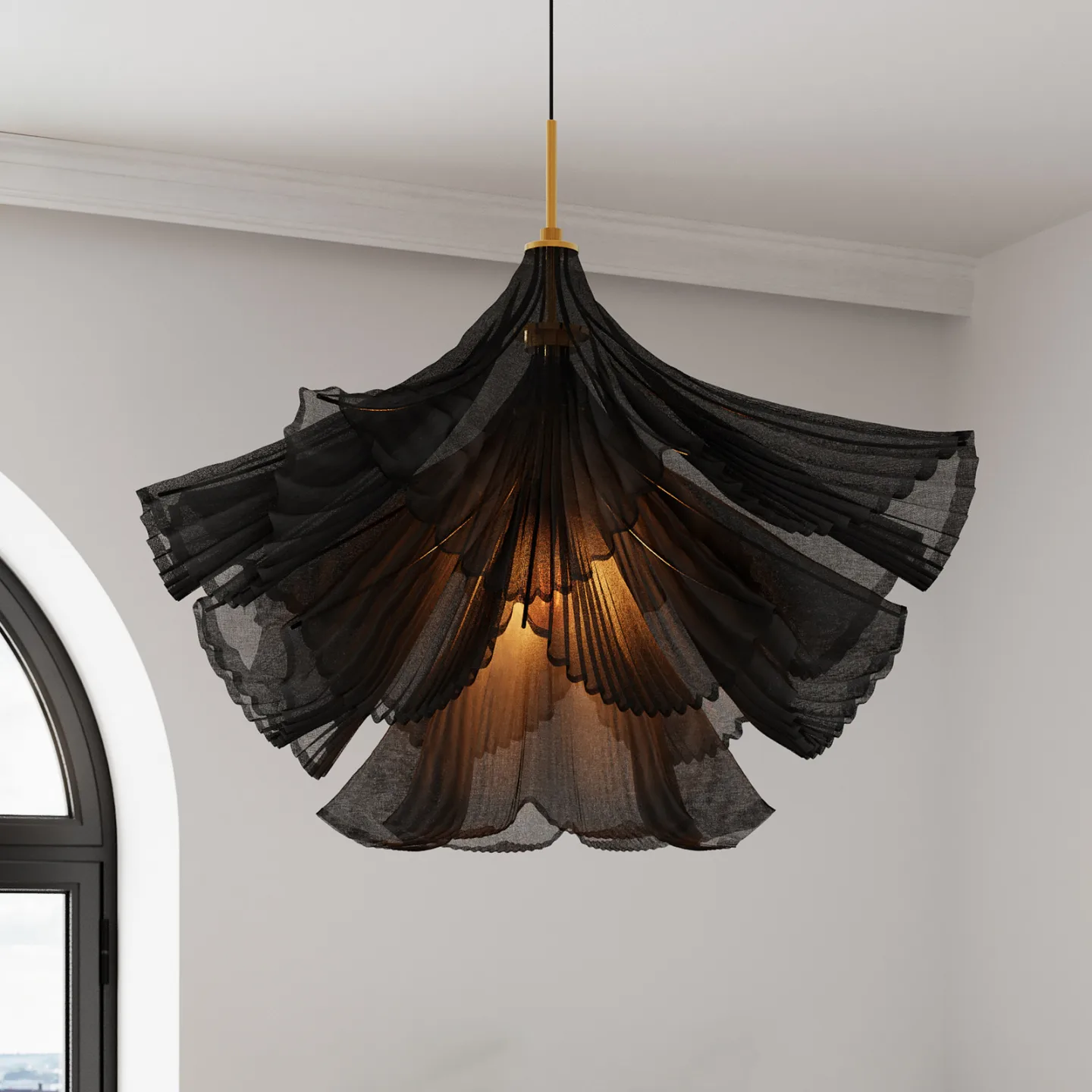 Juliette Hängeleuchte, schwarz, Tüll, Metall, 75 cm, E27 - By Rydéns - Esszimmer - Design - Einflammig