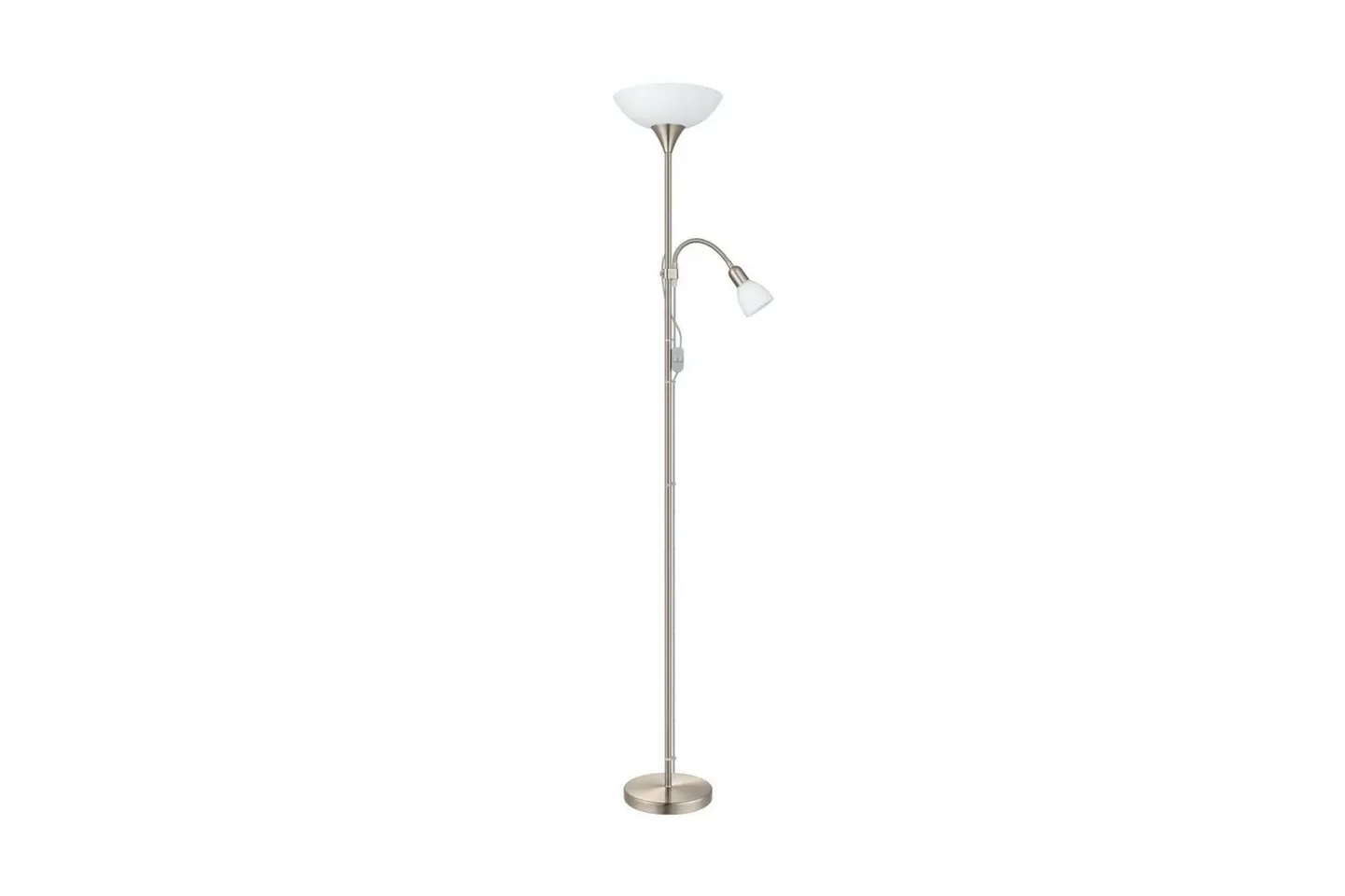 Golvlampa Eglo Up 2 med Läslampa Nickel-Matt Vit - Vit/Grå