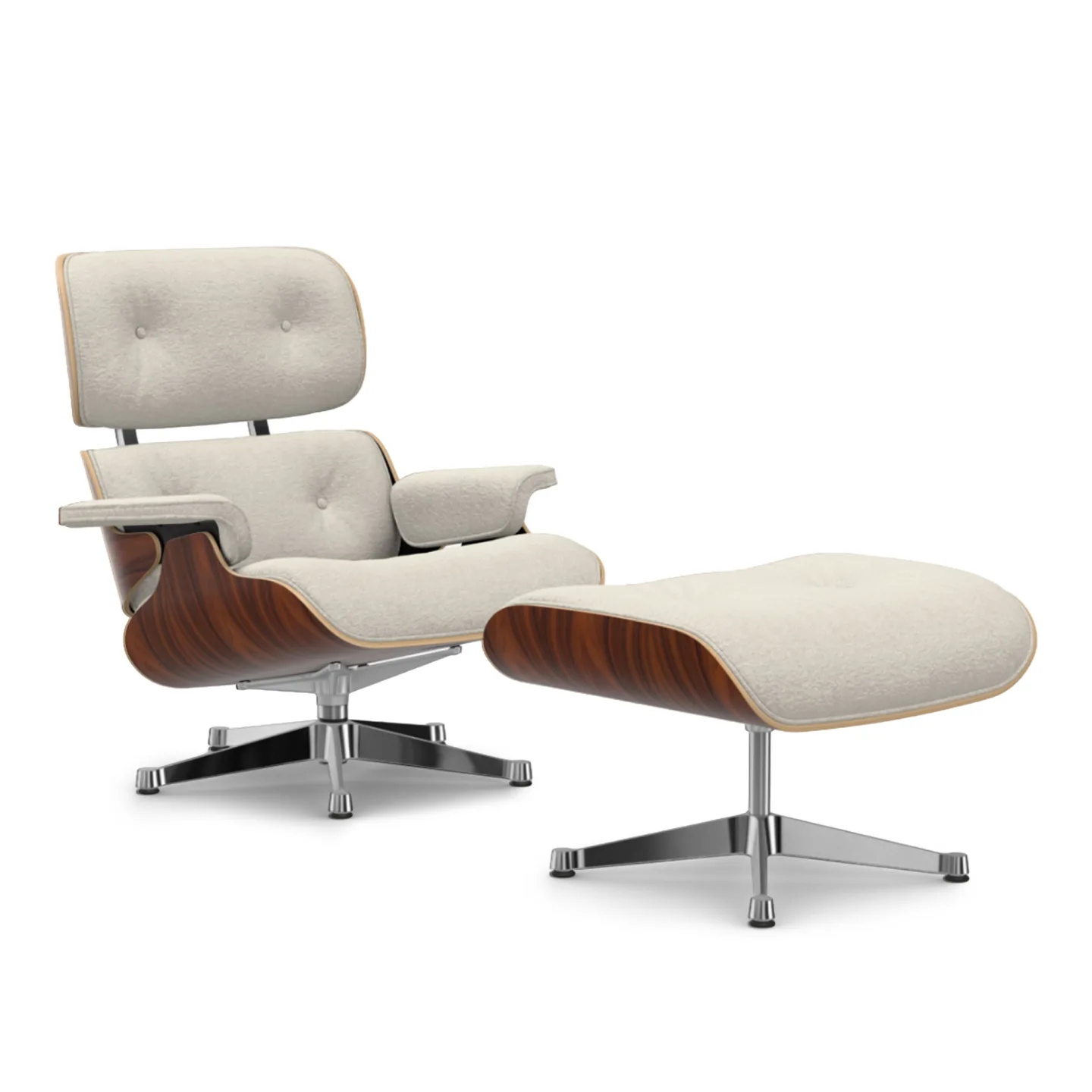 Vitra - Eames Lounge Set Santos Palisander Nubia Ivory Pearl 01 Polished Aluminium - Fåtöljer - Charles & Ray Eames - Beige