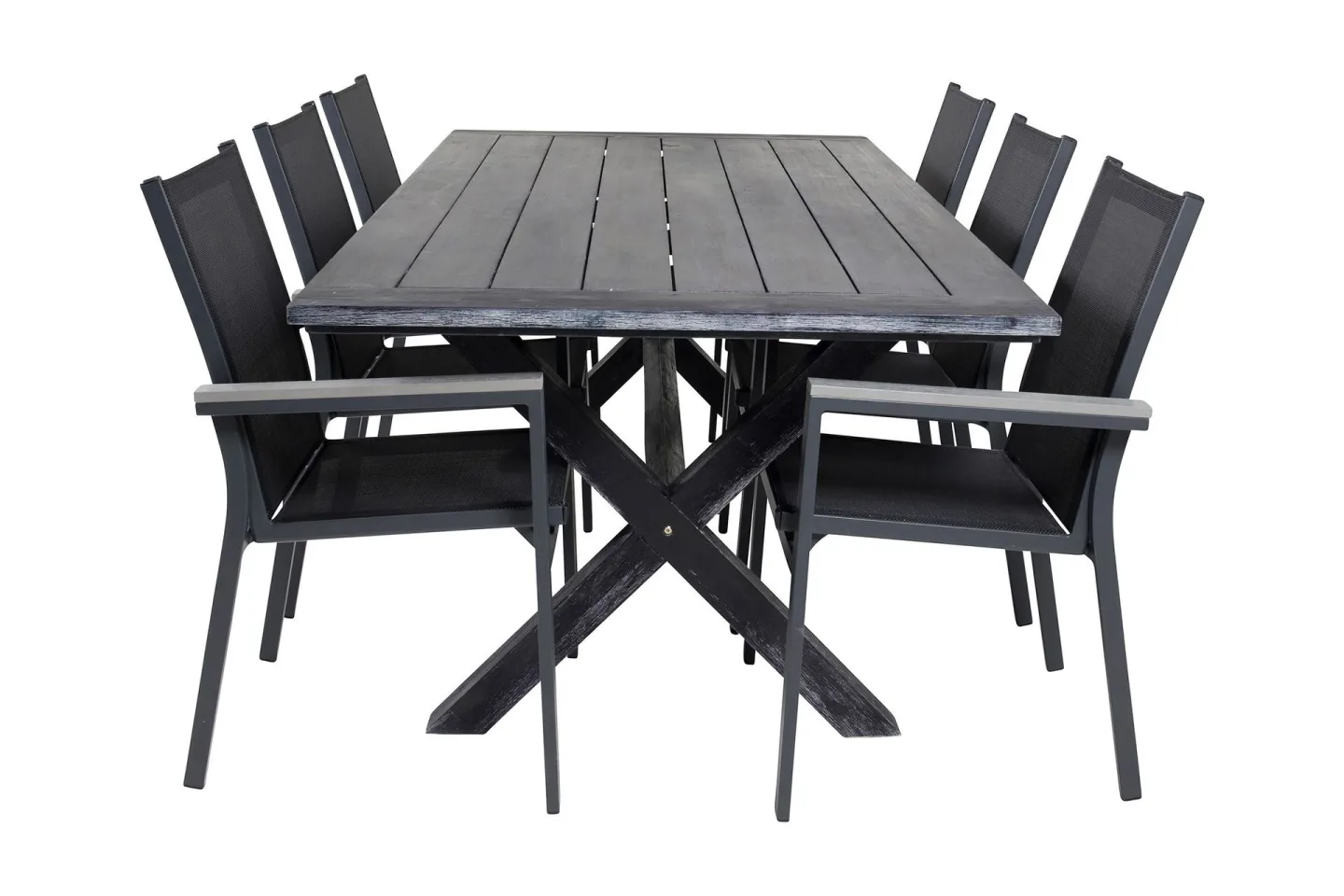 Rives Matgrupp Utomhus 200cm + 6 Parma Karmstolar - Svart
