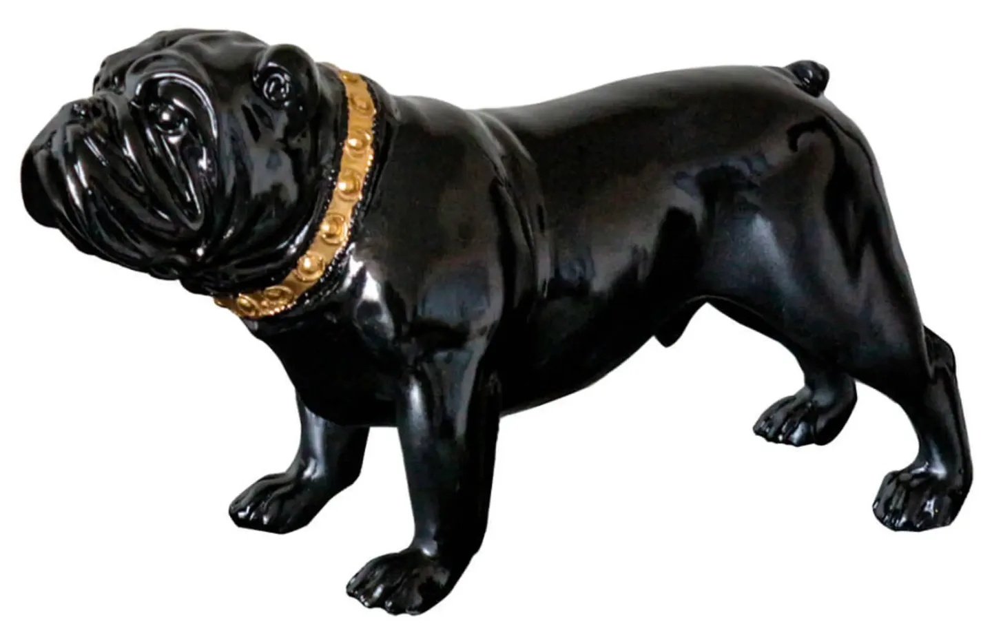 image LAND Skulptur Bulldogge mit Goldenem Halsband Gelb | Schubiger Möbel