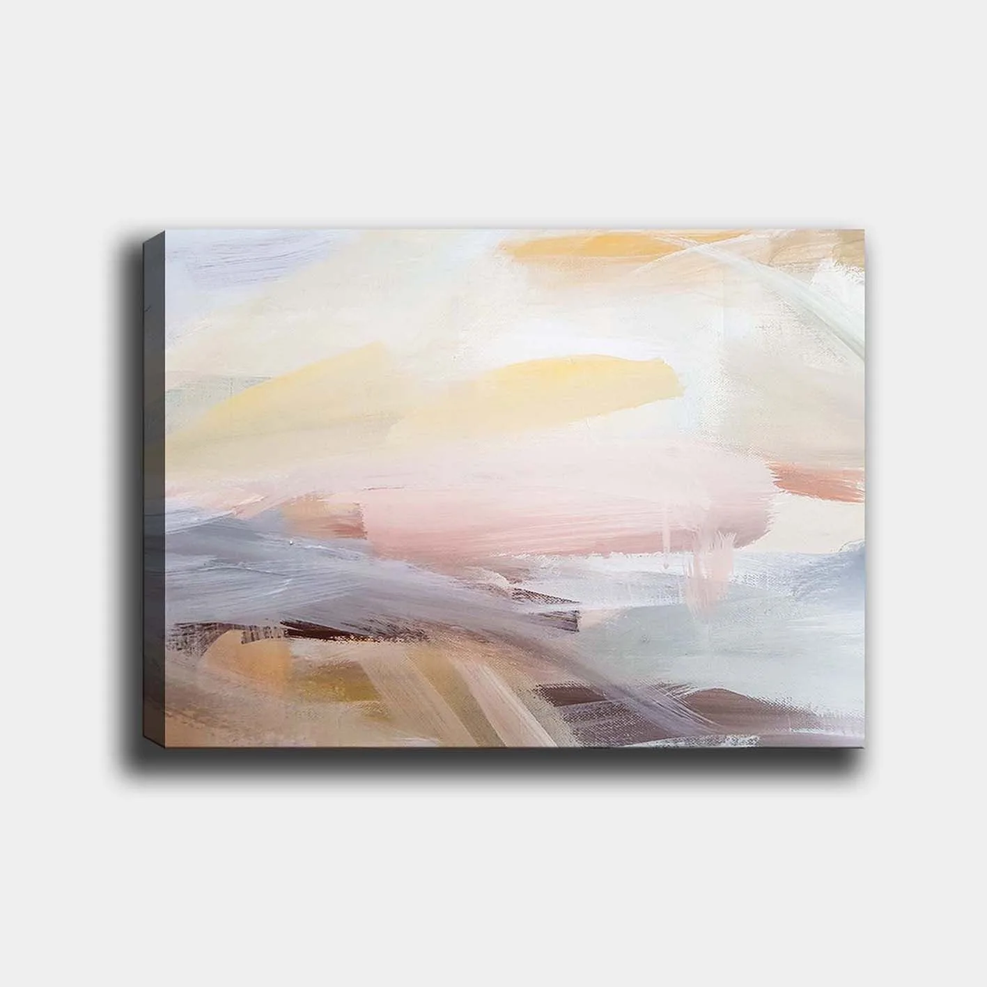 Canvastavla 70x100 cm - Abstrakt landskap med mjuka färgövergångar som skapar en lugn och harmonisk känsla - Ljusrosa / Ljusgul / Ljusblå