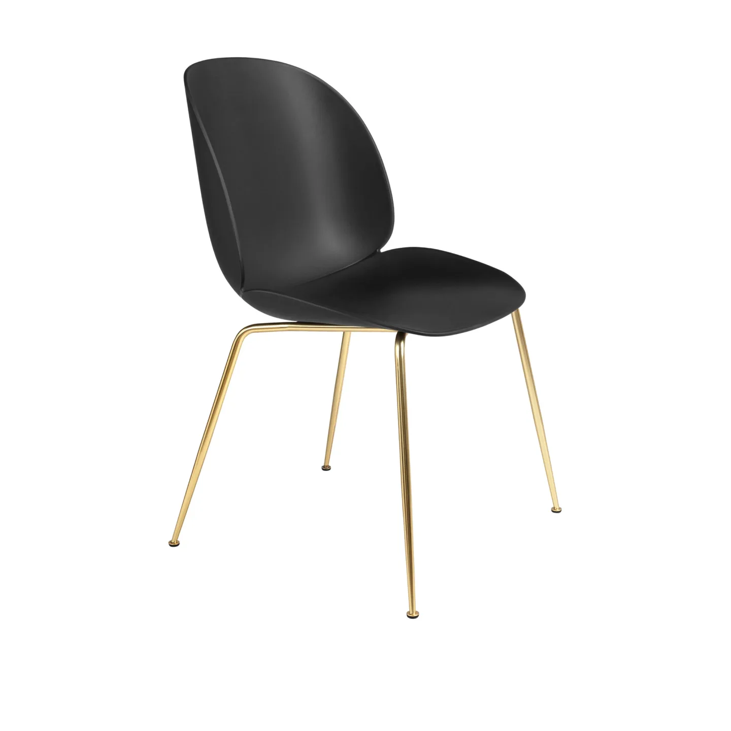 Gubi - Beetle Dining Chair Un-upholstered, Conic Base Brass, Black Shell, Plastic Glides - Matstolar - GamFratesi - Svart - Metall/Plast