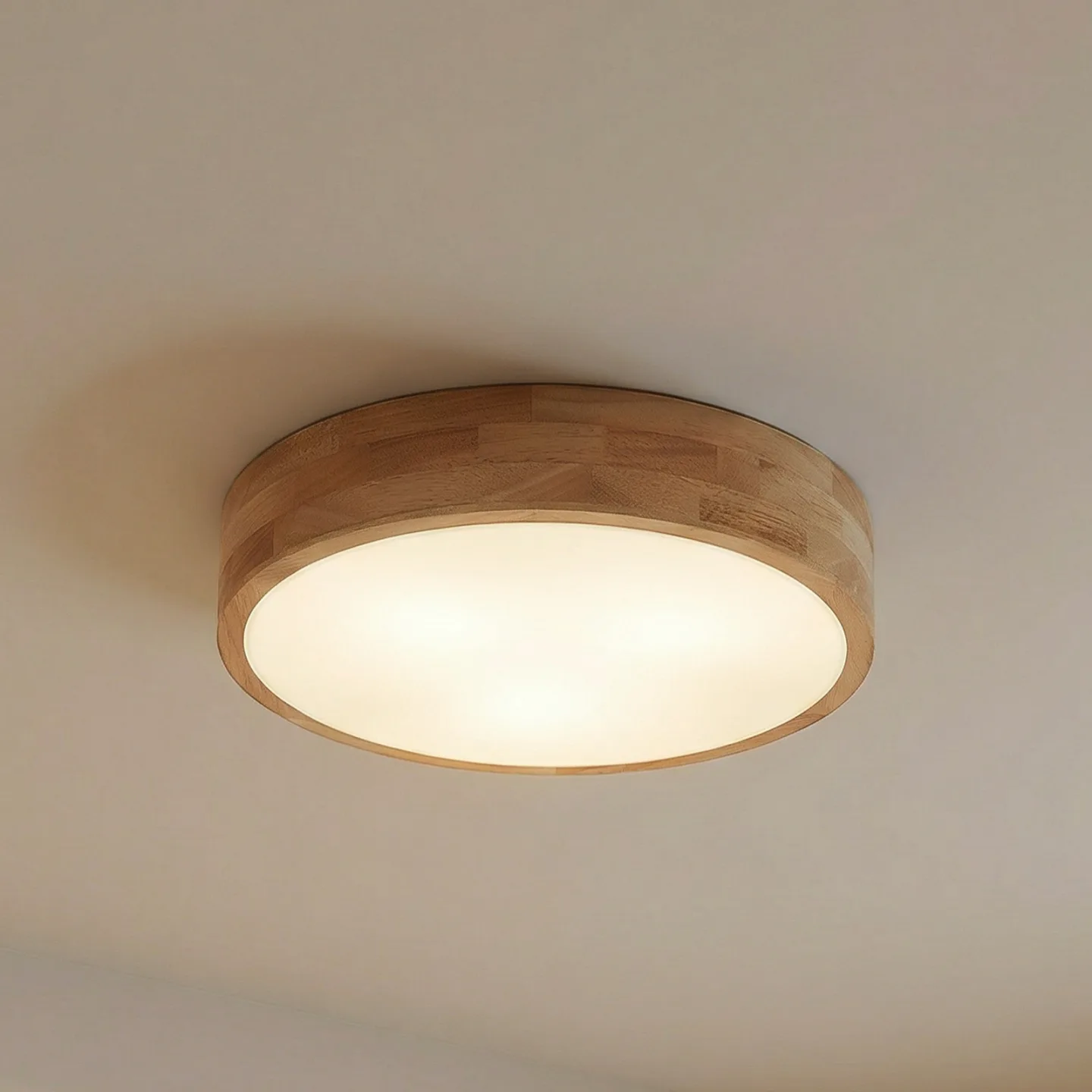 Tanju loftlampe, Ø40 cm, 3 lyskilder, gummitræ – Lindby - Stue - Rustik - Rund