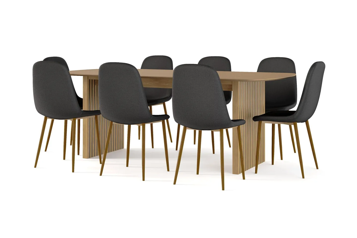 Richeto Matbord 210 cm ek + 8 st Nibe stol svart med ek ben - Natur/Svart