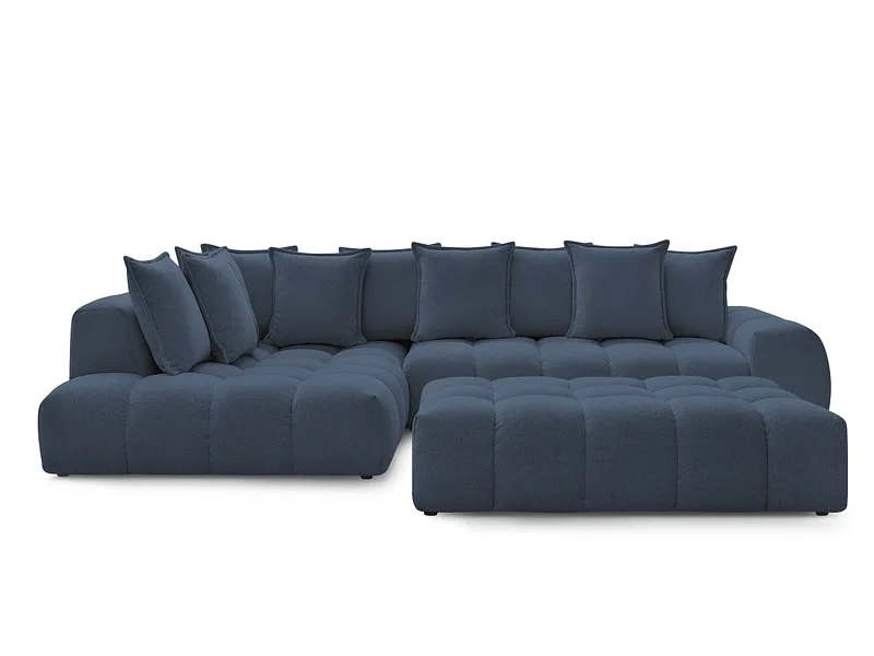Ecksofa mit Hocker BOBOCHIC EVEREST Stoff chiniert dunkelblau