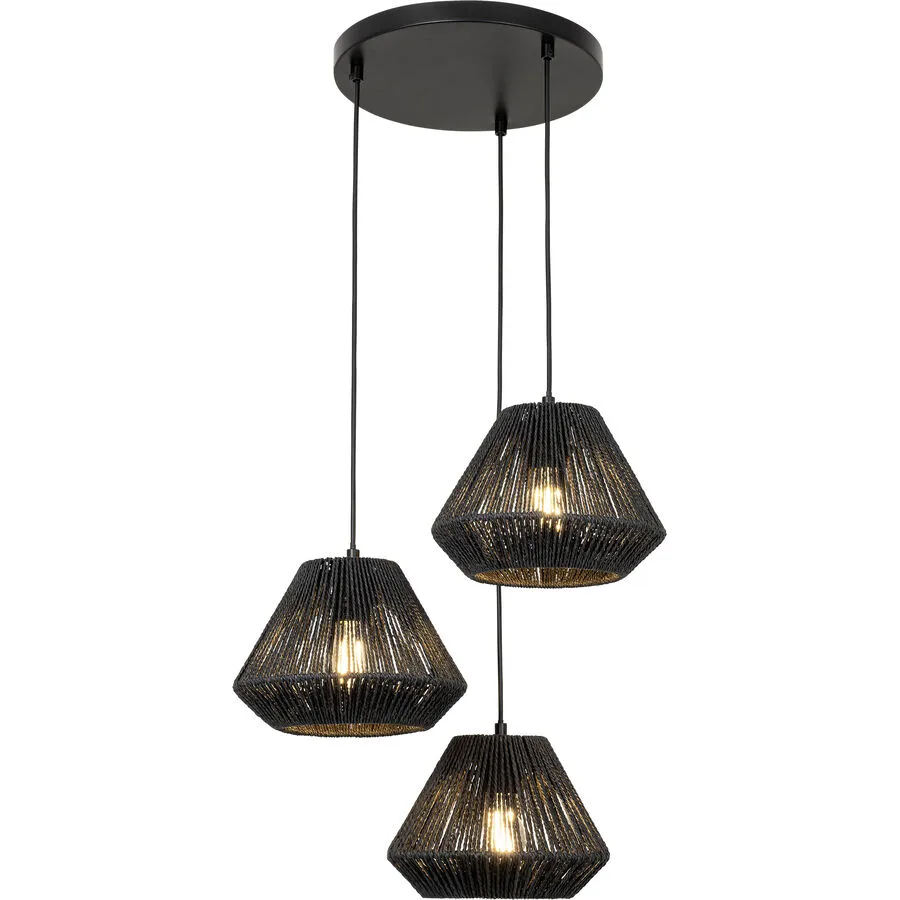Pendellampe Meda Schwarz Metall/Naturfaser 50 cm 119 cm Höhenverstellbar (manuell) - Material: Metall/Seil
