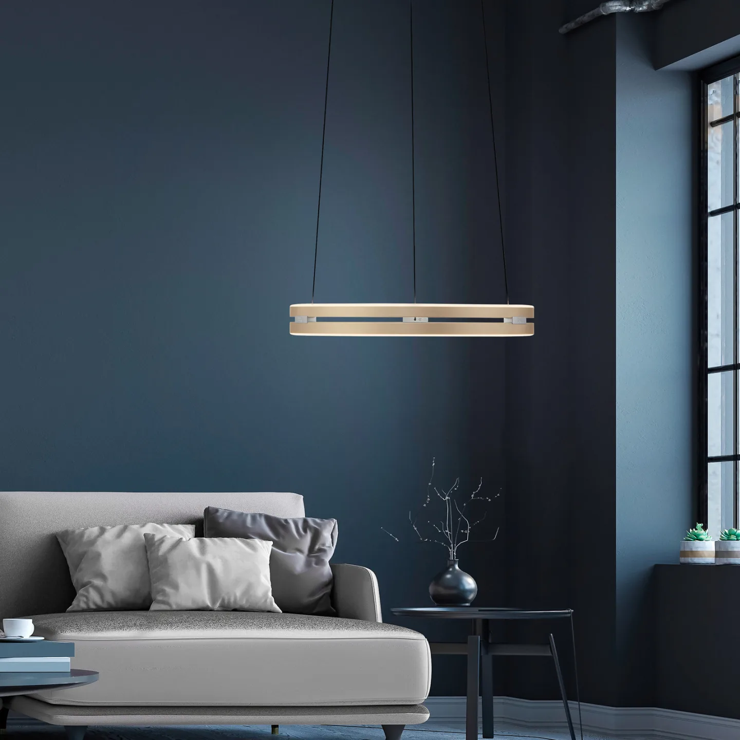 E-Loop LED-hengelampe, elfenbengull, Ø 50 cm, aluminium, CCT – PURE PURE E-Loop - Stue - Moderne - Metall - Med flere lyskilder