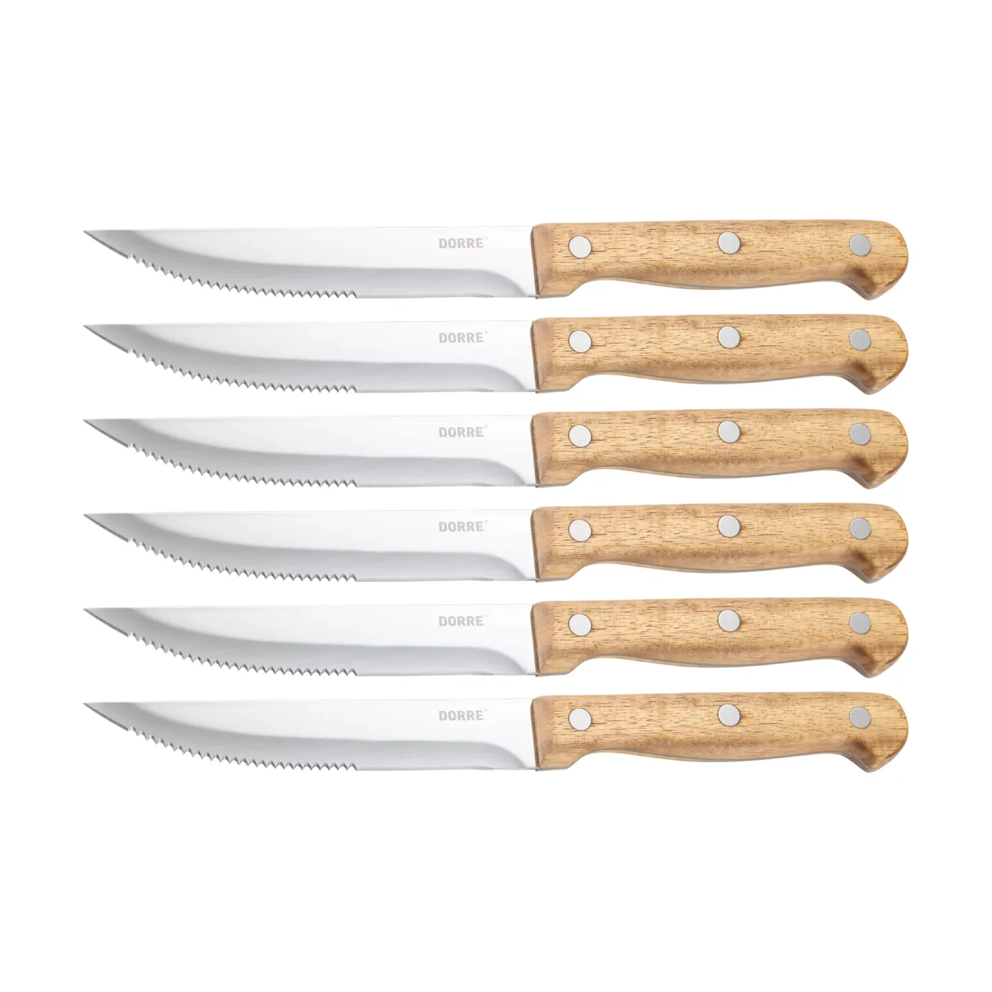 Dorre BBQ Steakmesser Edelstahl, 6-teilig, Akazien-Holzbox, 22,5×2 cm