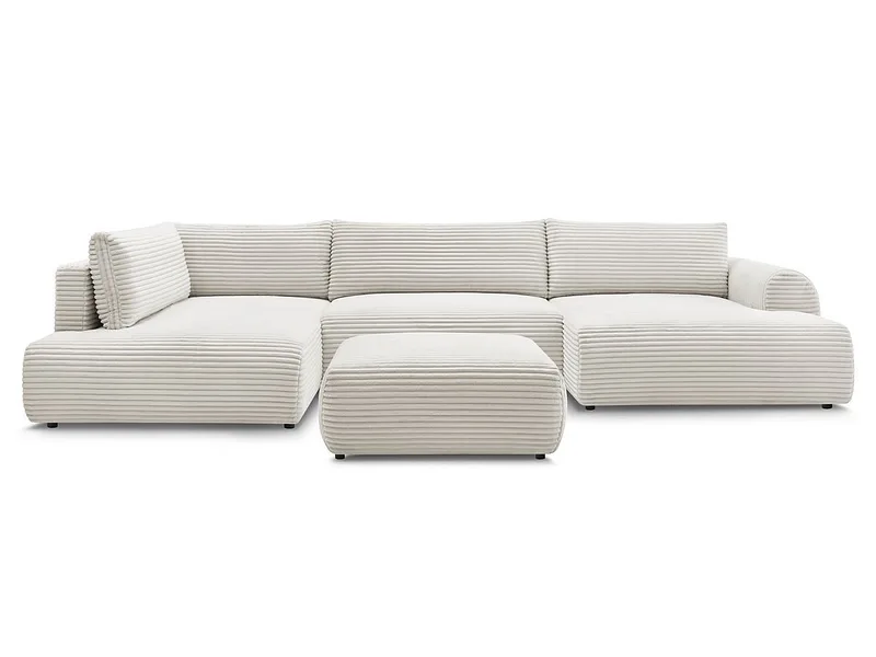 Panorama-Ecksofa mit Hocker BOBOCHIC LUCIEN Cord-Stoff beige