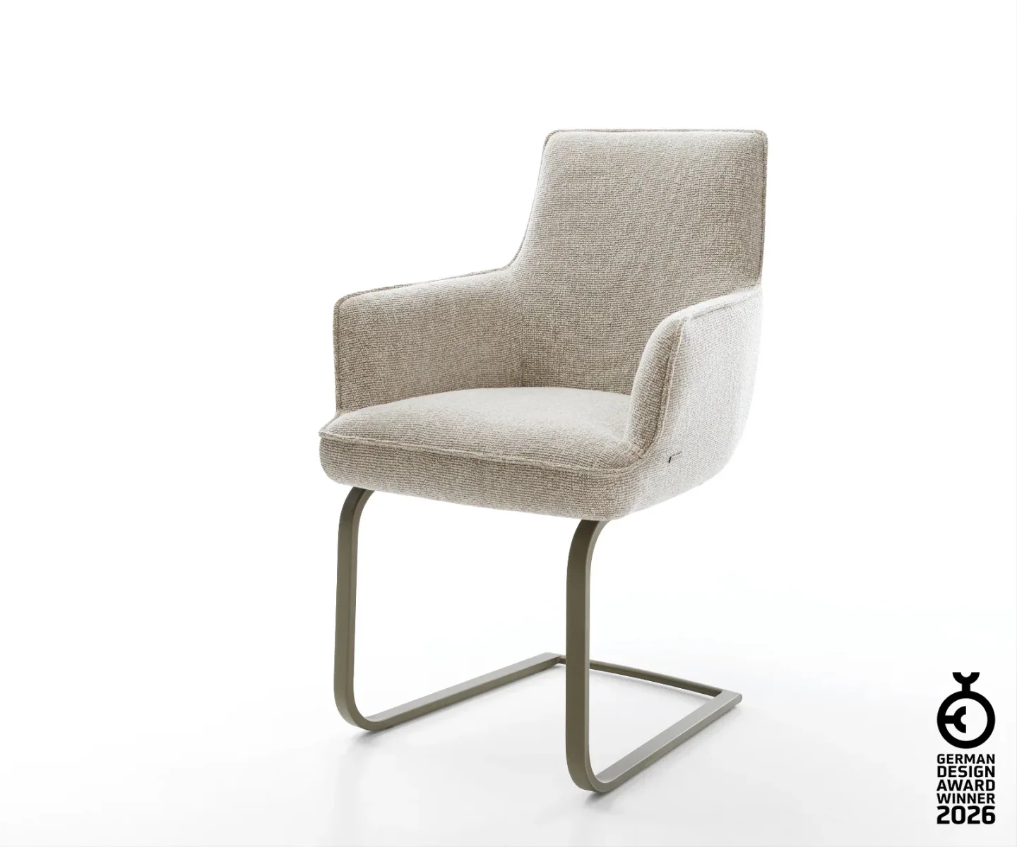 Freischwinger Heira-Flex mit Armlehnen Webstoff Soft Beige Freischwinger flach Effektfinish Titan Taschenfederkern