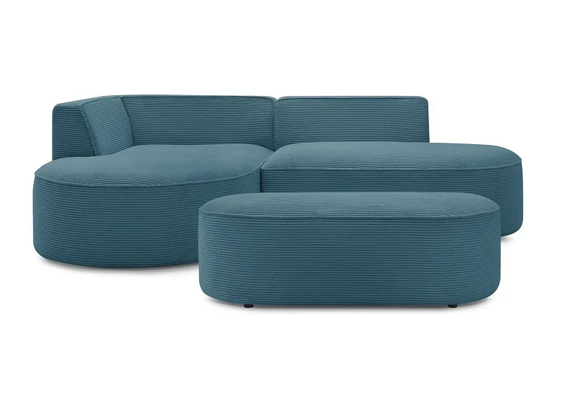 Ecksofa mit Hocker BOBOCHIC ROUSSEAU Cord-Stoff dunkelblau