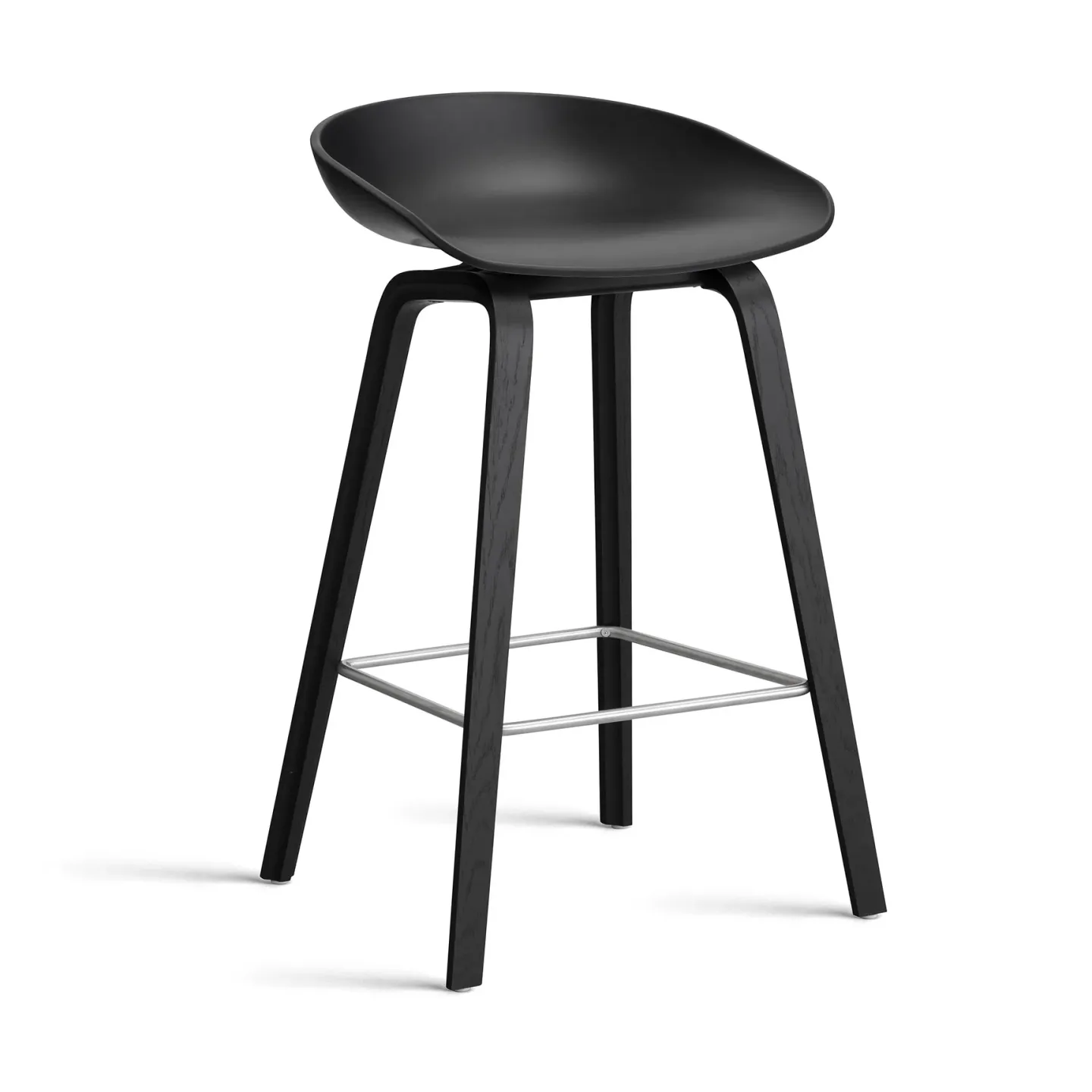 HAY About a Stool 32 Low Barhocker schwarzes Eichen­gestell 2.0 Schwarz-Edelstahlstütze
