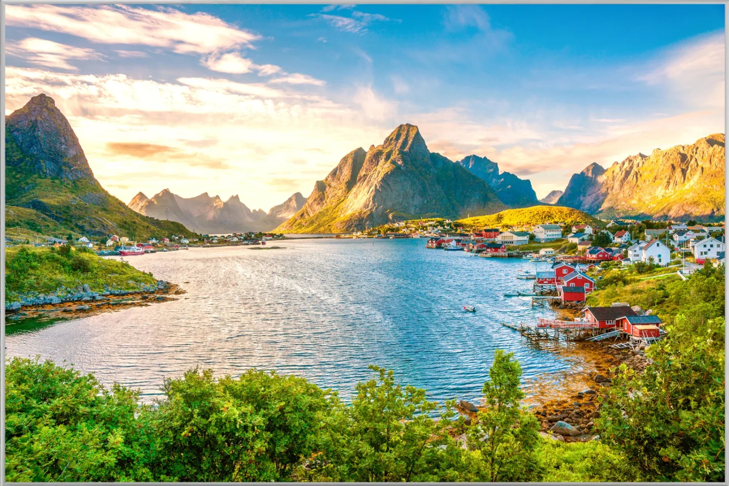 image LAND Bild mit Rahmen Skandinavisches Dorf am Fjord 3 | Schubiger Möbel