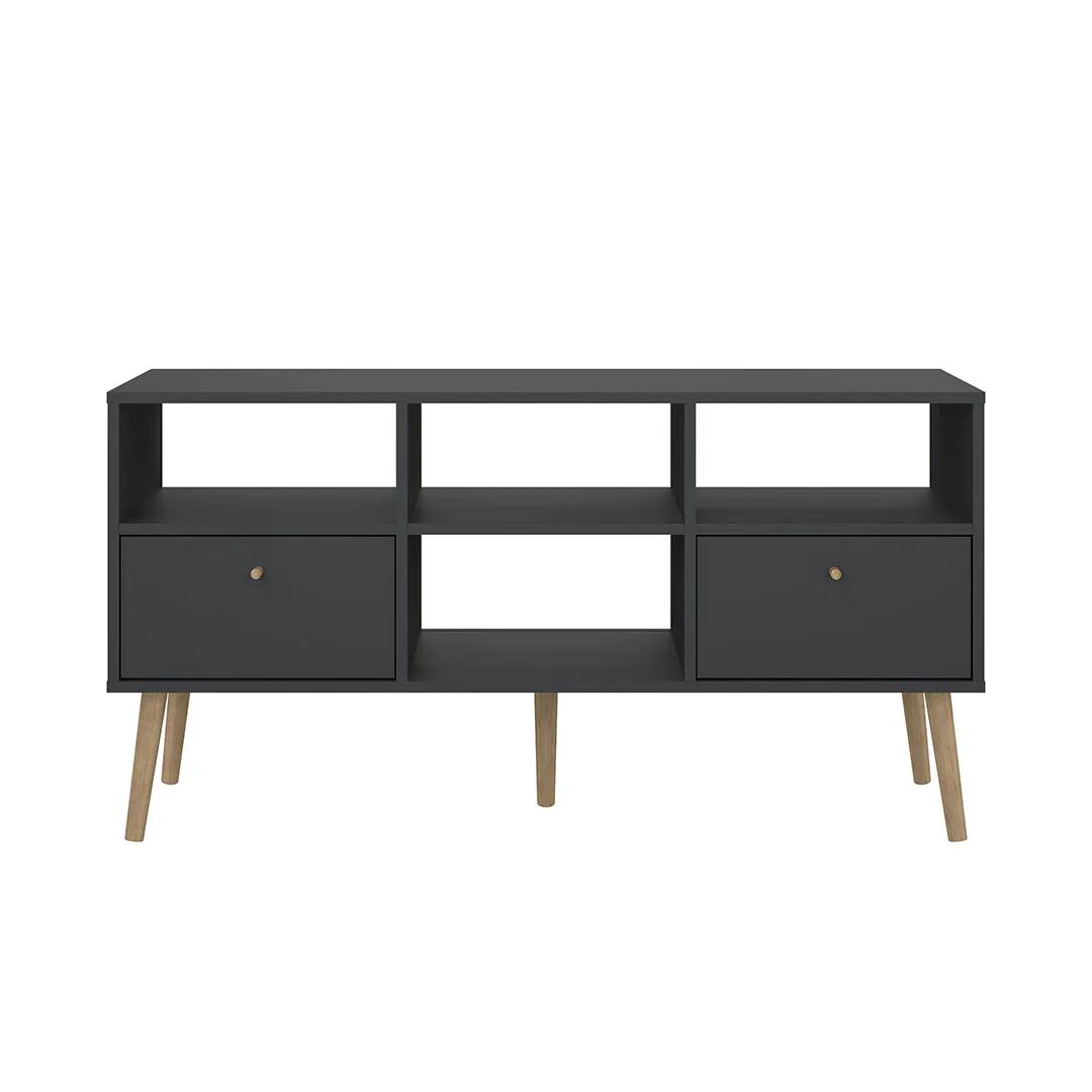 Bodo TV Tisch 2 Schubladen, 4 Ablagen matte grau.