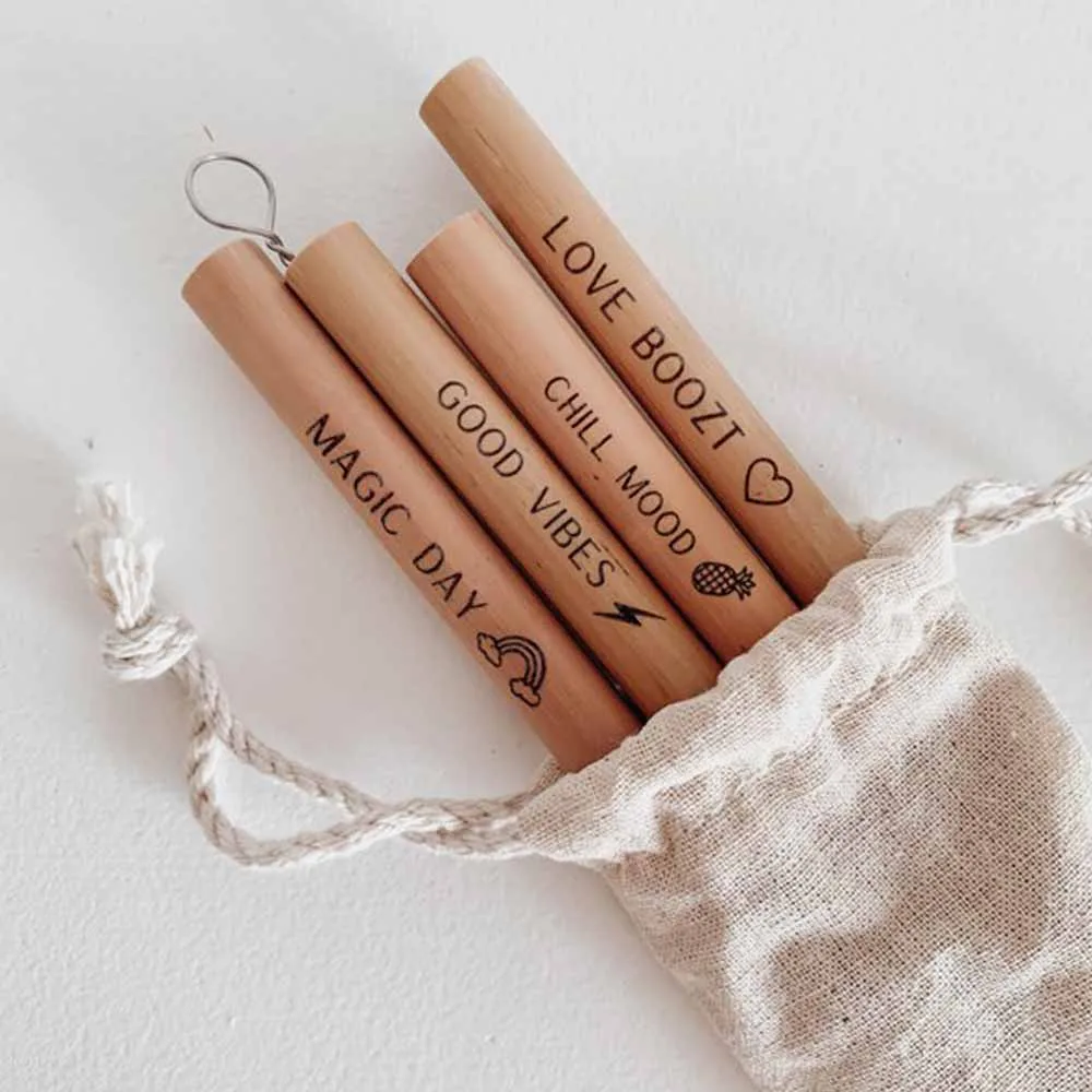 Bambu Sugrör 4 pack Magic med borste