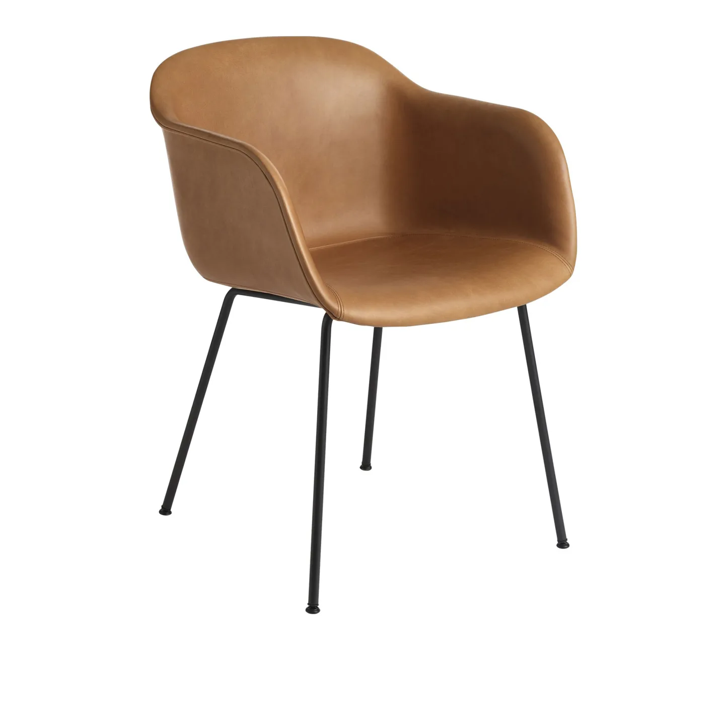 Muuto - Fiber Armchair, Tube Base, Silk Leather - Cognac/Black - Matstolar - Iskos-Berlin - Brun - Metall/Trä/Syntetiskt
