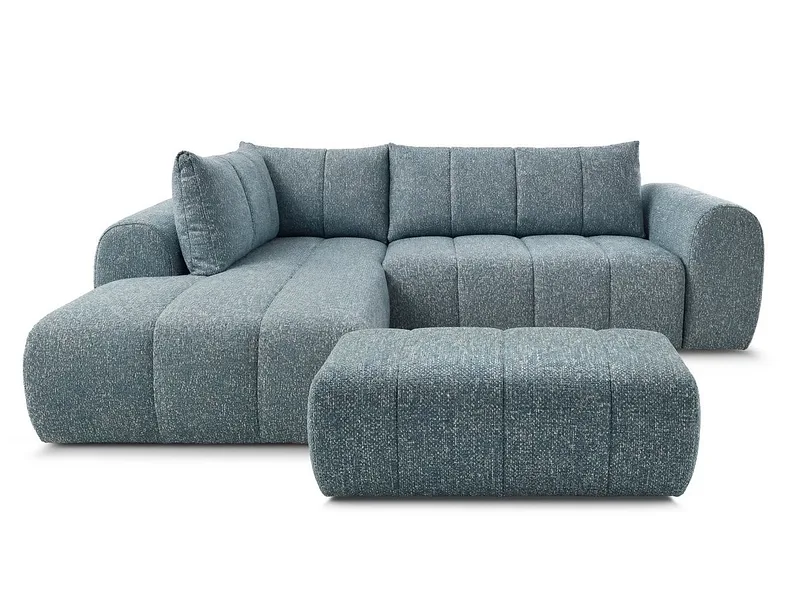 Ecksofa mit Hocker BOBOCHIC NESTY Stoff chiniert blau