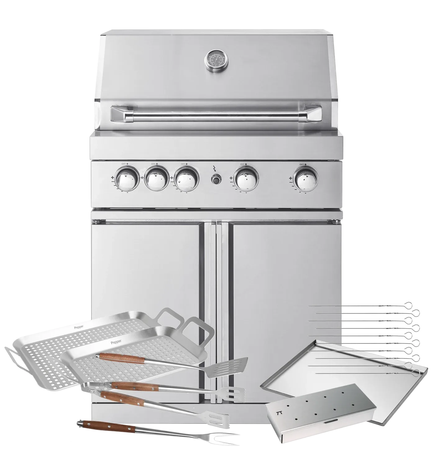 Stainless Collection - Freistehender Gasgrill mit 4 Brennern und Infrarotbrenner - Inkl. Zubehörpaket