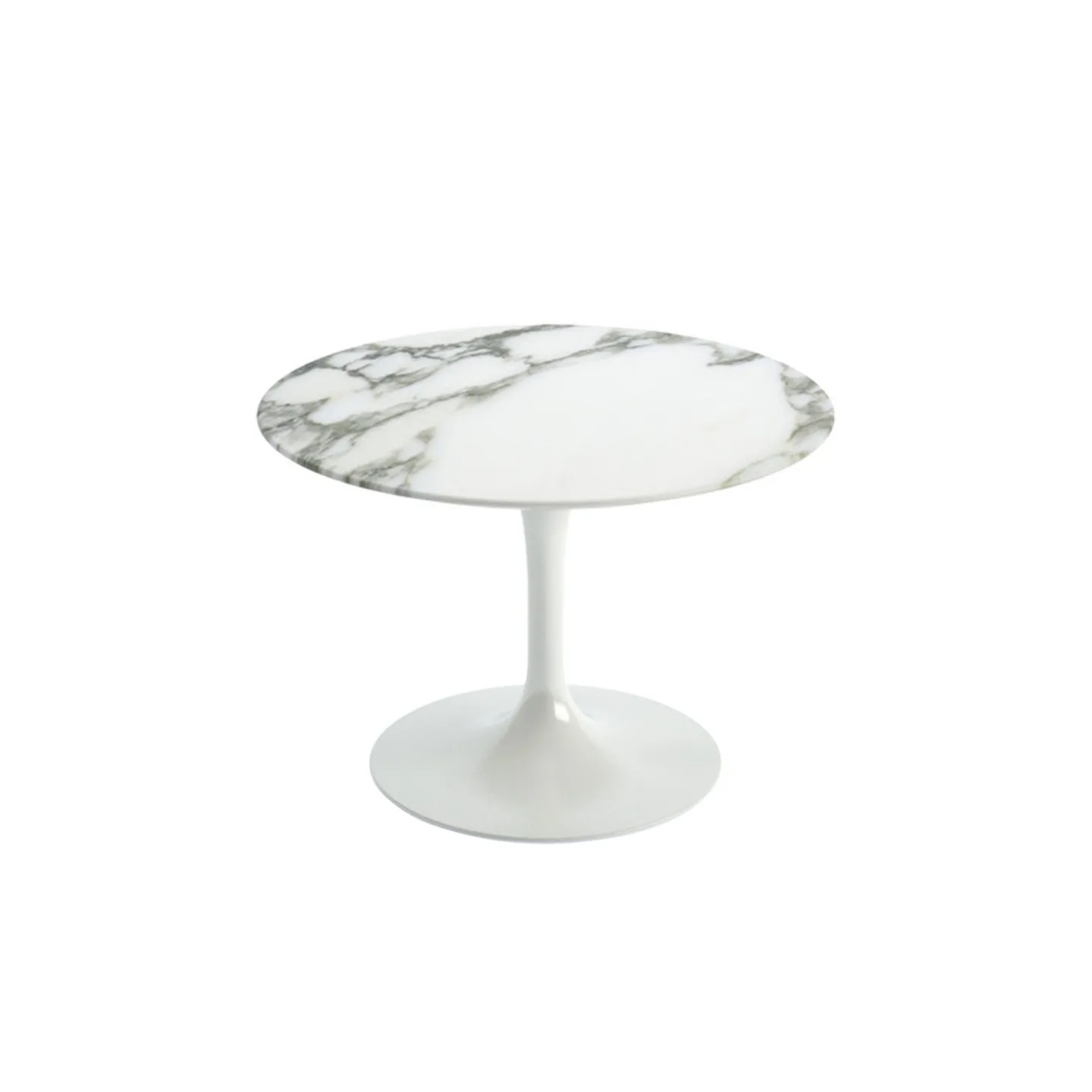 Knoll - Saarinen Round Table - Soffbord, Vitt underrede, skiva i glansig vit Arabescato marmor, H: 36, Ø 51 - Soffbord - Eero Saarinen - Vit - Metall/Sten