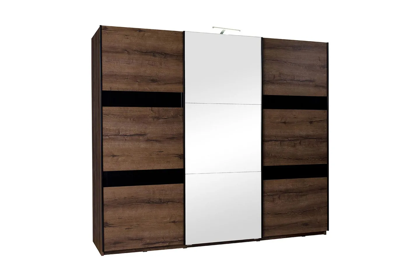 Najera Garderob 250x68,5x215 cm - Ek/Svart Högglans/Vit LED-Belysning