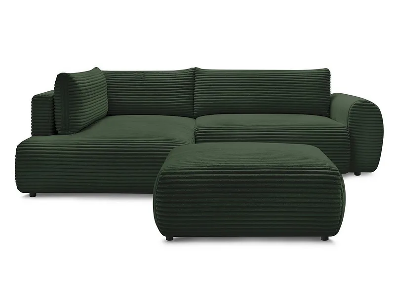 Ecksofa mit Hocker BOBOCHIC LUCIEN Cord-Stoff grün