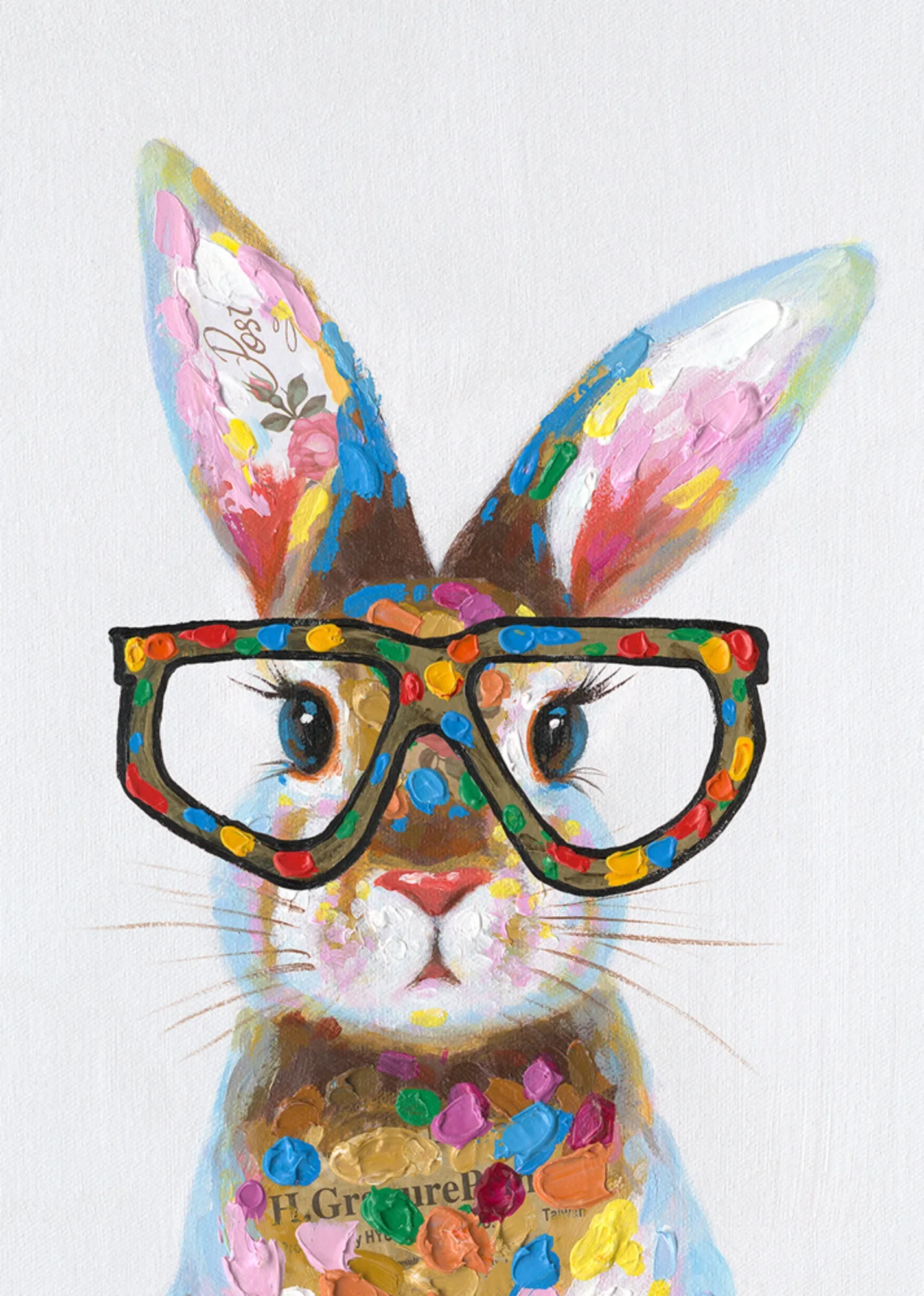 image LAND Gemälde Bunter Hase mit Brille | Schubiger Möbel