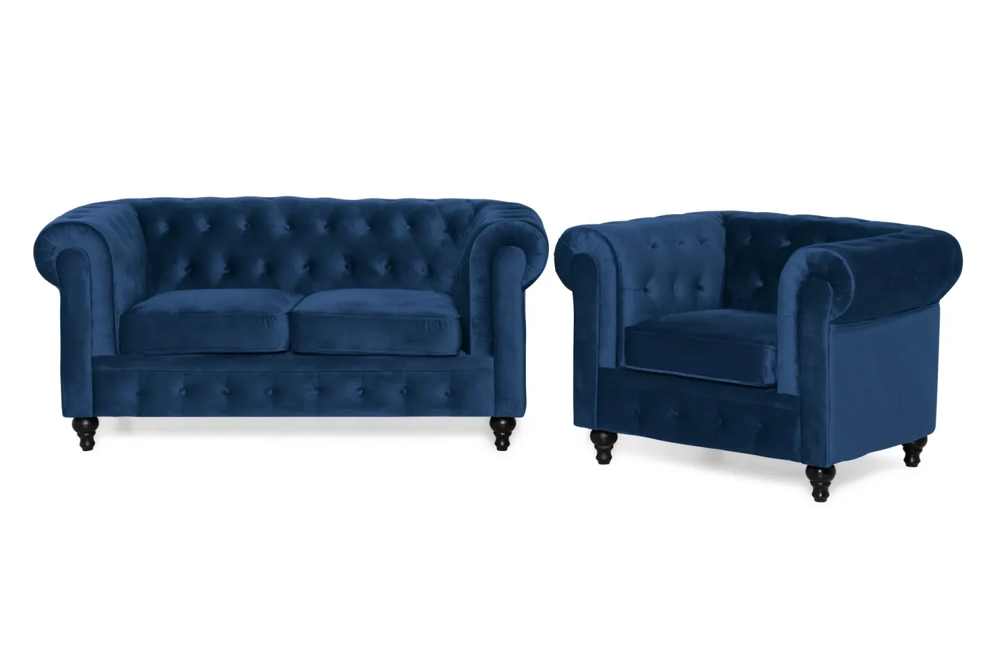 Chesterfield Lyx Soffgrupp 2-sits+Fåtölj Sammet - Blå