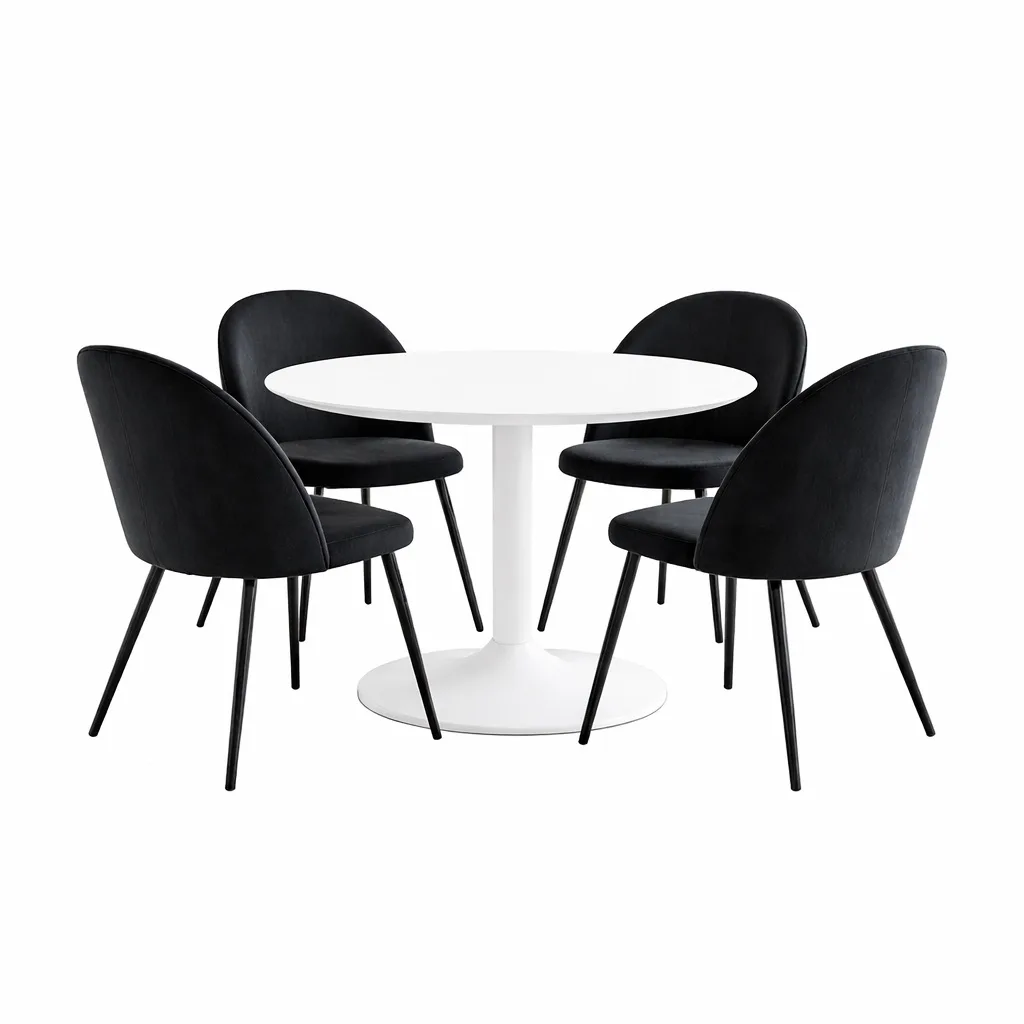 Carry Essgruppe Tisch Ø110cm, 4 Stühlen Velour schwarz.