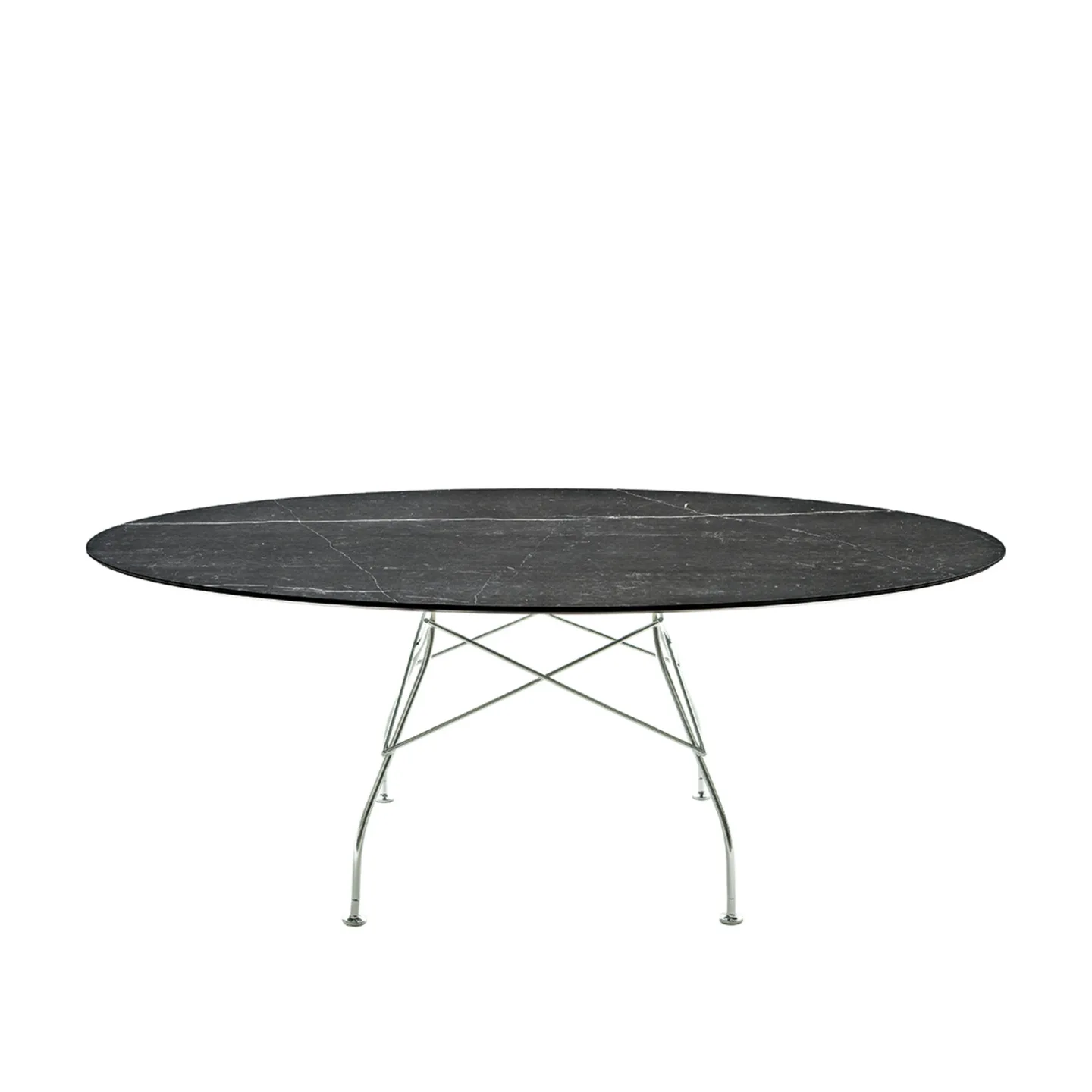 Kartell - Glossy Oval Table 4572 192x118, Chrome, Black Marble Finish - Matbord - Antonio Citterio - Svart - Naturmaterial/Metall