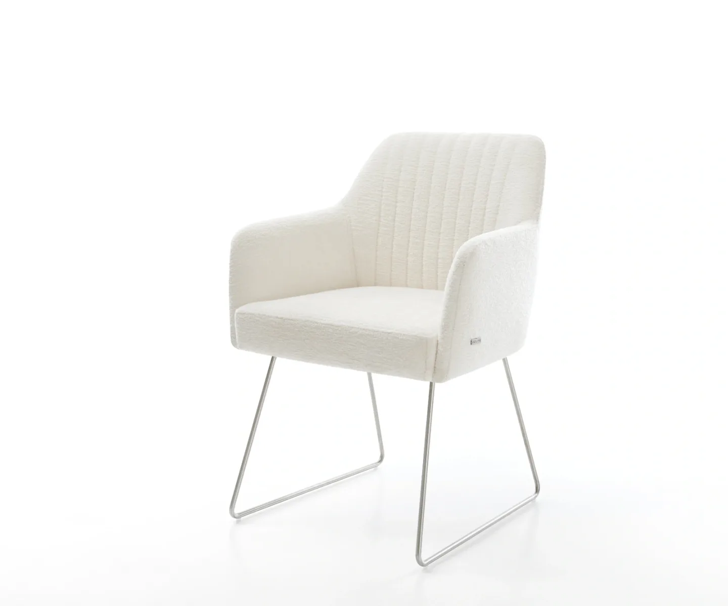 Esszimmerstuhl Greg-Flex Bouclé Soft Beige Kufengestell Edelstahl Taschenfederkern