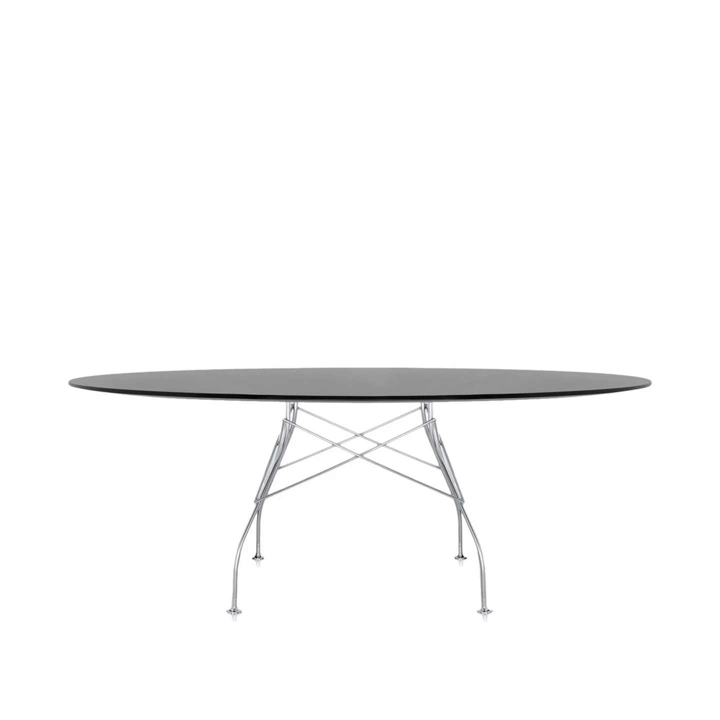 Kartell - Glossy Oval Table 4562 194x120, Chrome, Black Polyester - Matbord - Antonio Citterio - Svart - Naturmaterial/Metall