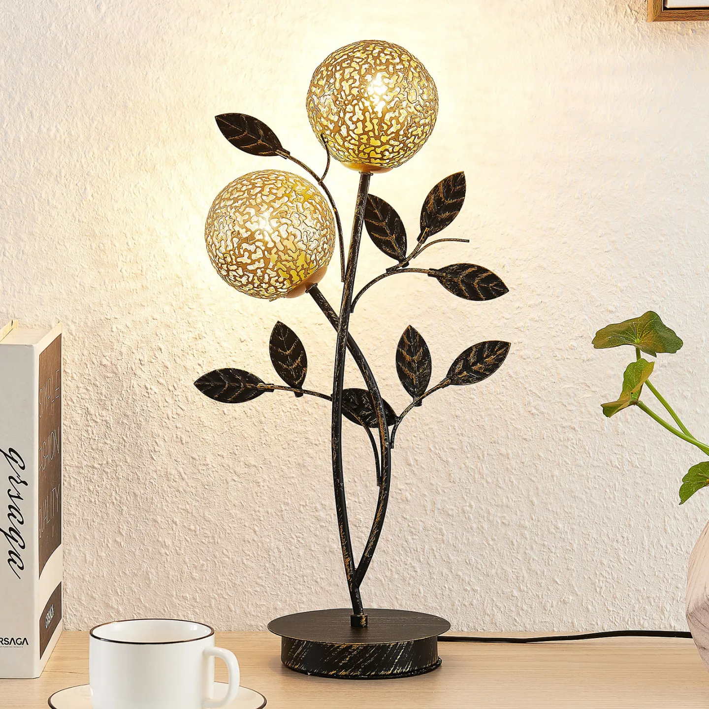 Evory 2 Tischleuchte Gold - Lucande - Wohnzimmer - Florentiner - Metall - Mehrflammig