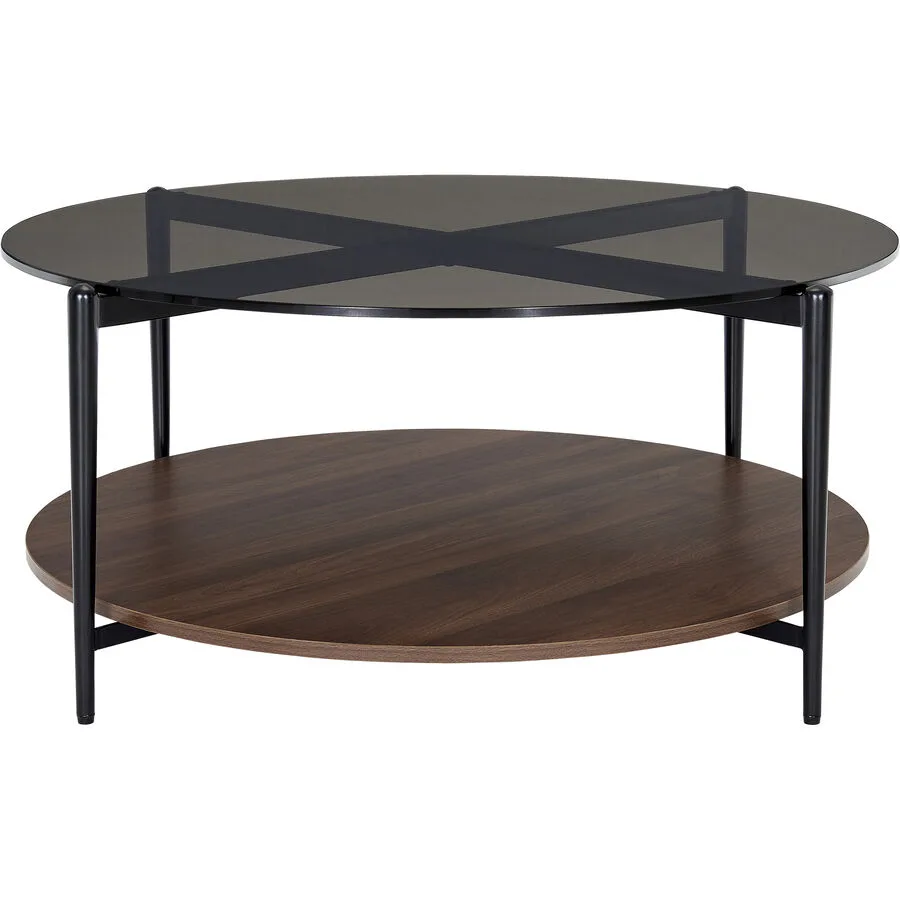 Salontisch Tara grau, natur Glas, Nussbaum, Metall B 94 T 94 cm