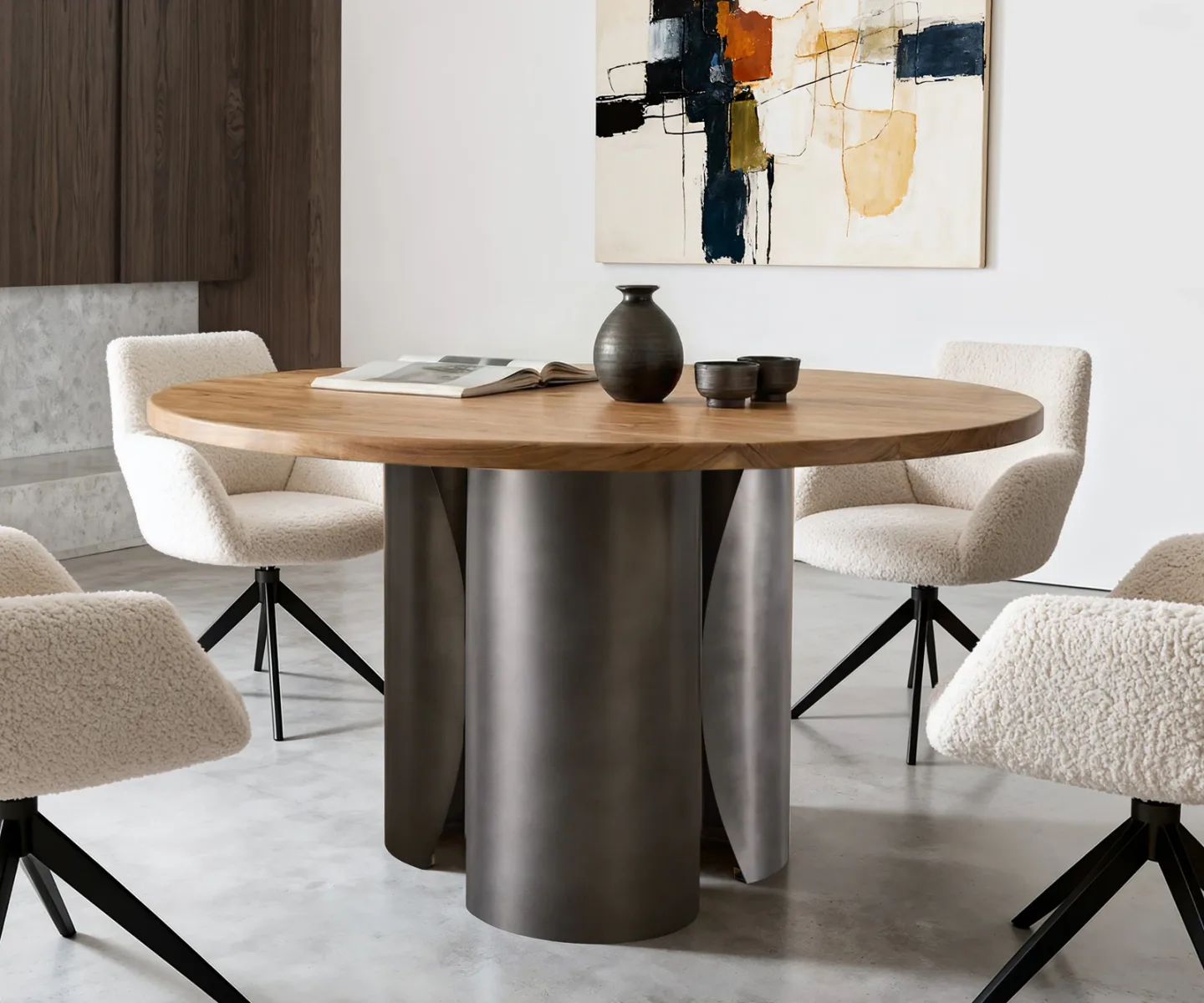 Esstisch Adenza Rund 140x140 cm Akazie Natur Metall Black Antique