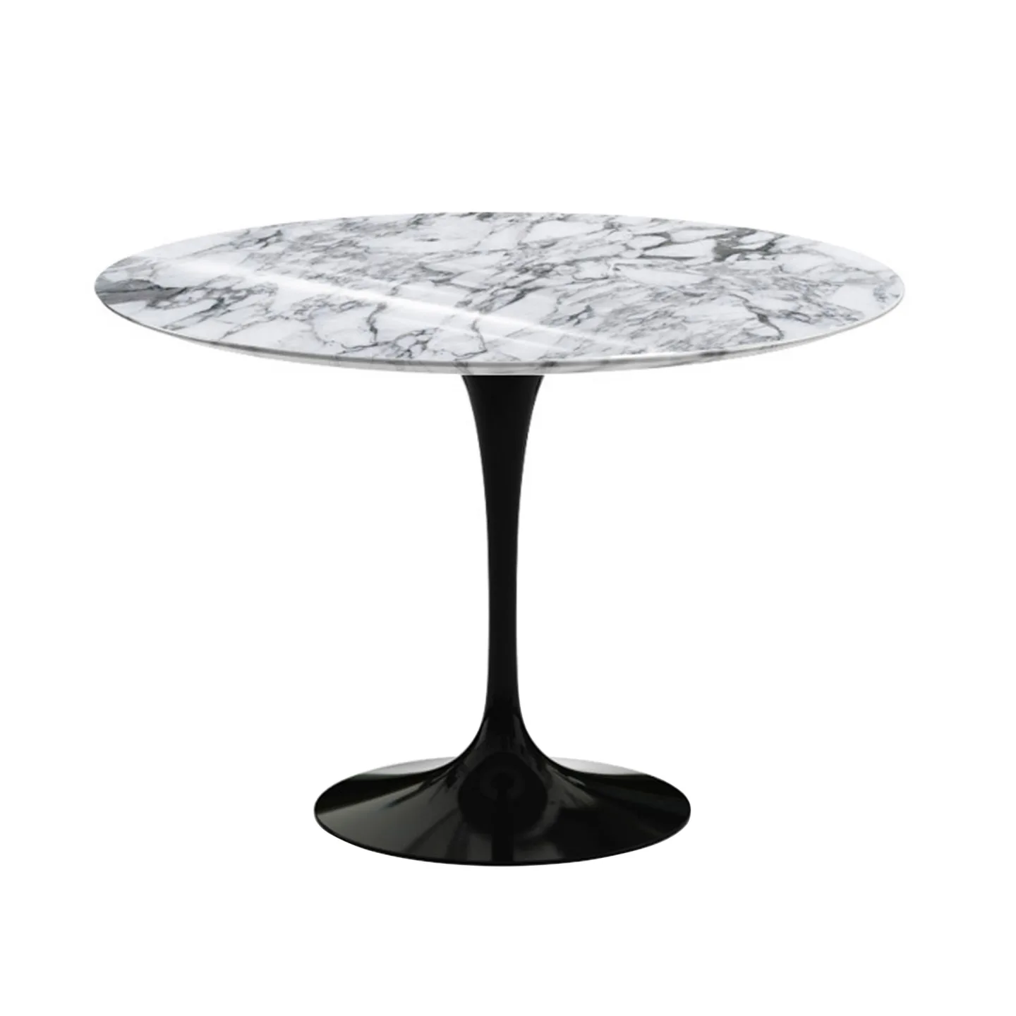 Knoll - Saarinen Round Table - Matbord, Ø 107 cm, Svart underrede, skiva i glansig vit Arabescato marmor - Matbord - Eero Saarinen - Svart - Metall/Sten